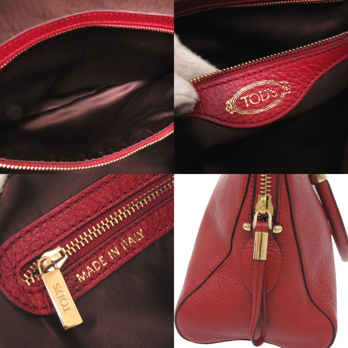 Tod's Red Color Leather Handbag Shoulder Bag (Pre-Owned)