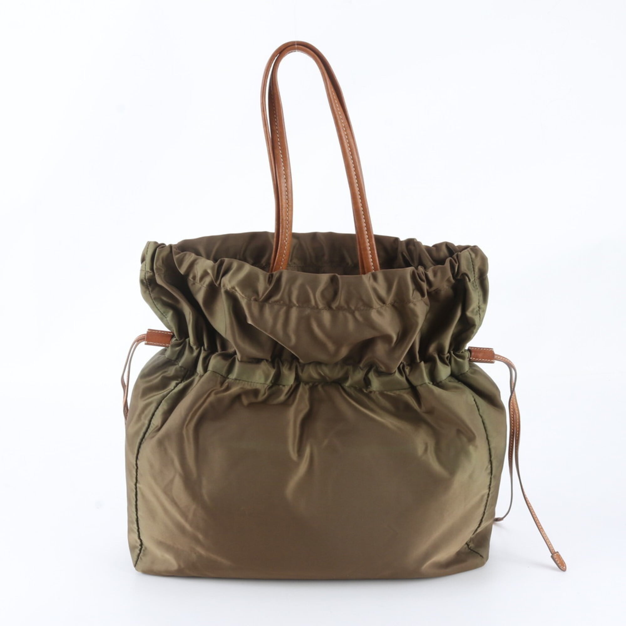 Prada Green Khaki Nylon Leather Handbag Shoulder Bag Tote Bag (Pre-Owned)