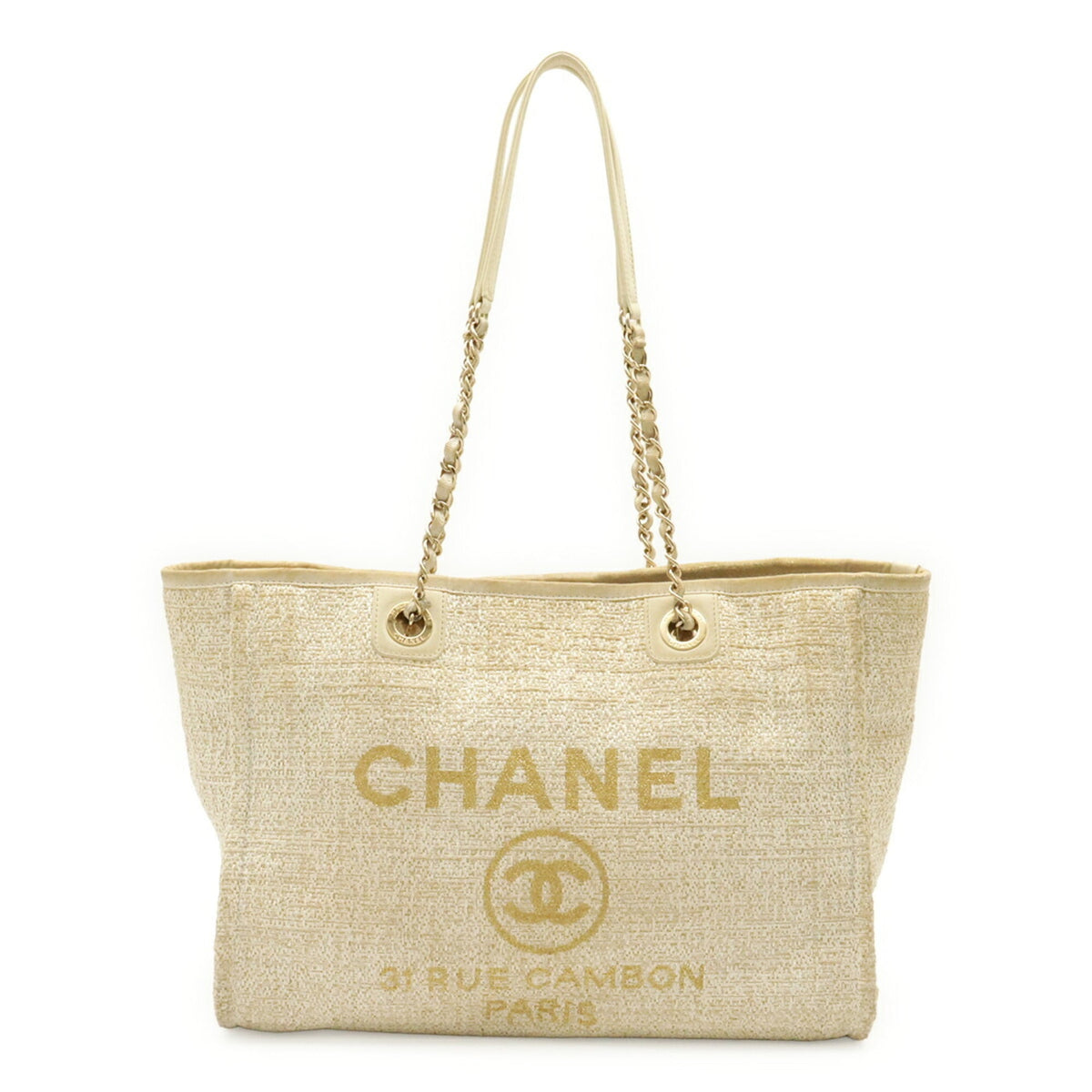 Chanel White Raffia Shoulder Bag Tote Bag (Pre-Owned)