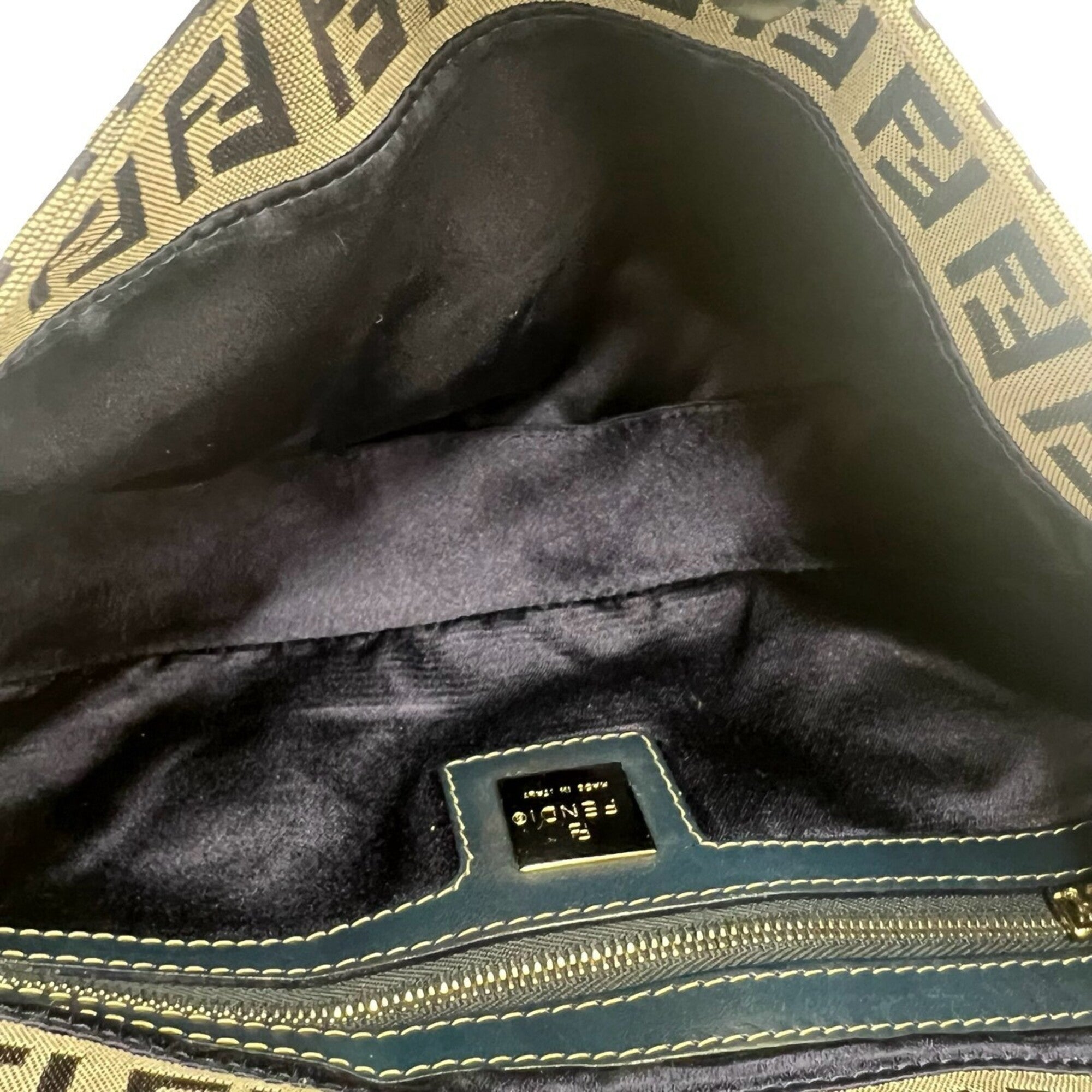 Fendi Navy Canvas Leather Shoulder Bag (Pre-Owned)