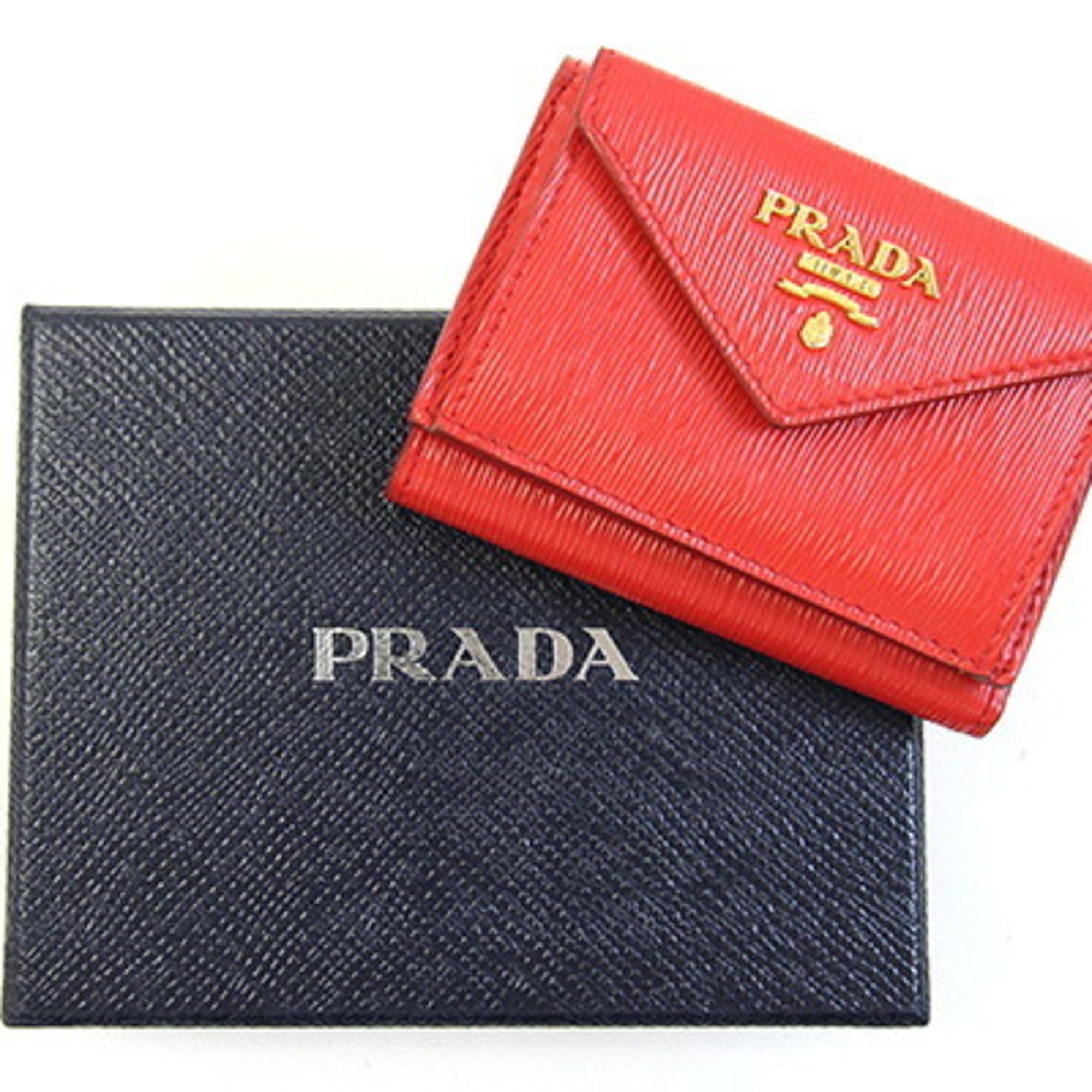Prada Red Color Leather Wallet (Tri-Fold) (Pre-Owned)