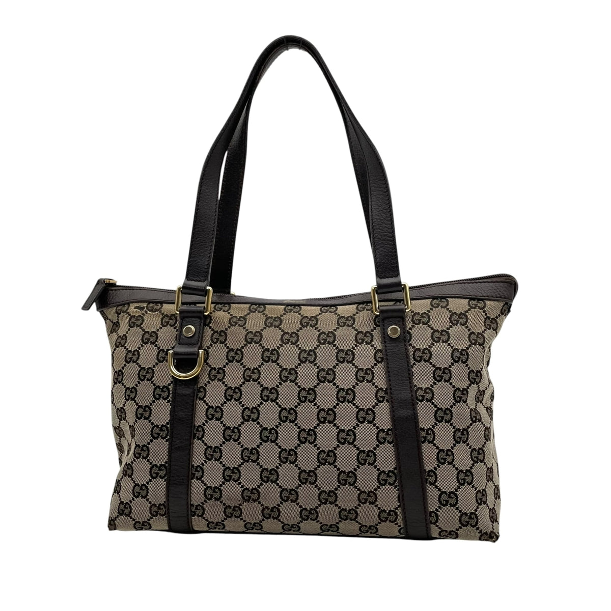 Gucci Dark Brown Gray Gg Canvas Leather Shoulder Bag Tote Bag (Pre-Owned)