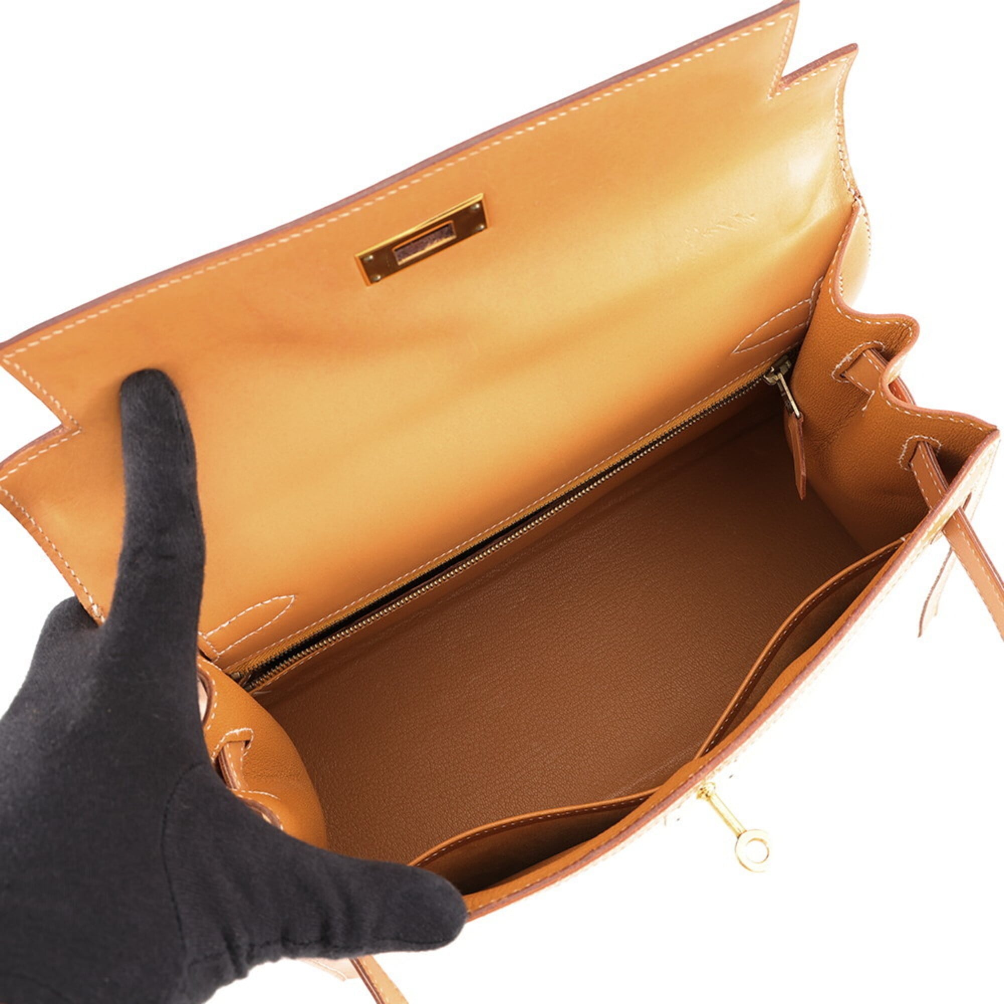 Hermes Kelly Natural Toile H Box Calf Leather Handbag (Pre-Owned)