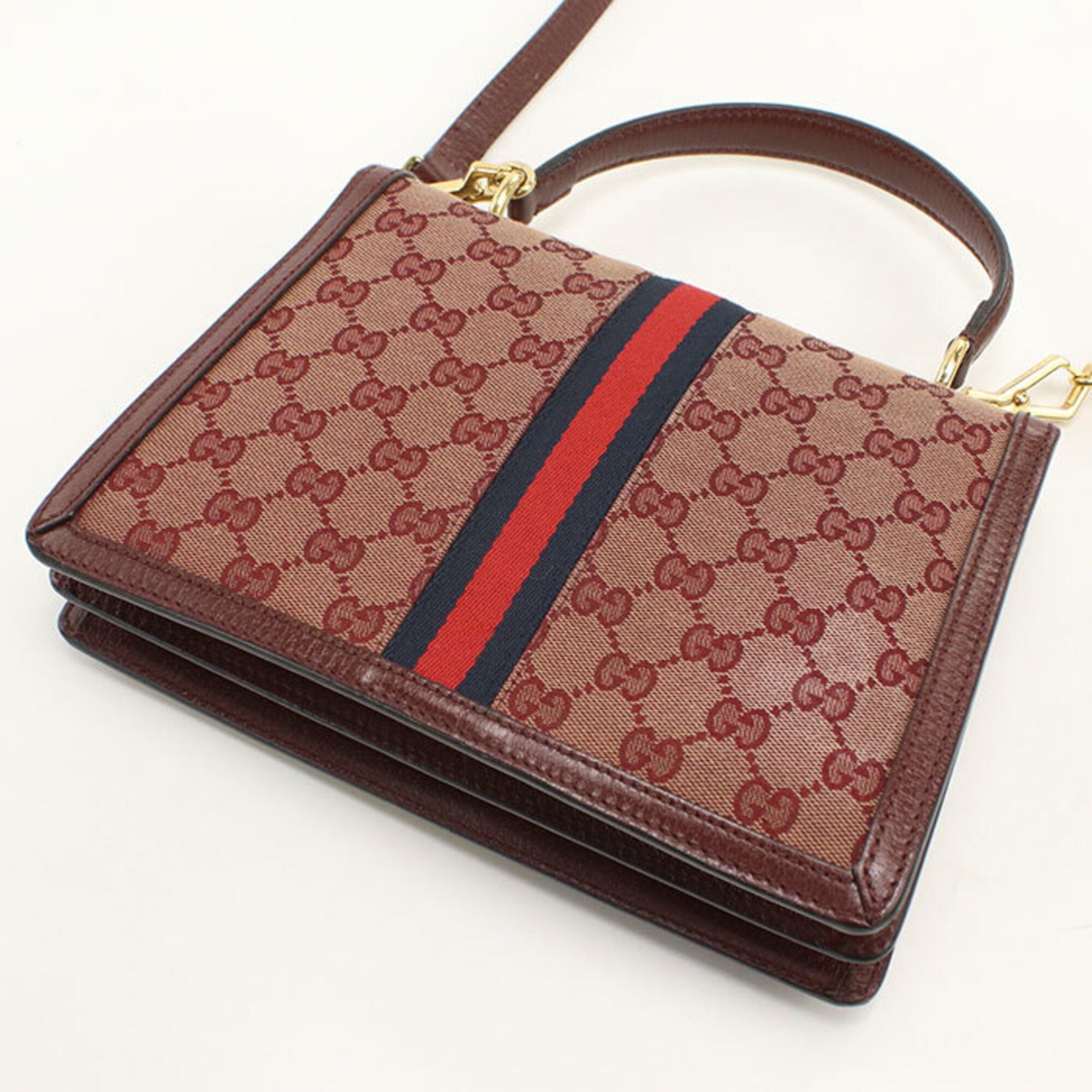 Gucci Red Color Wine Gg Canvas Handbag (Pre-Owned)