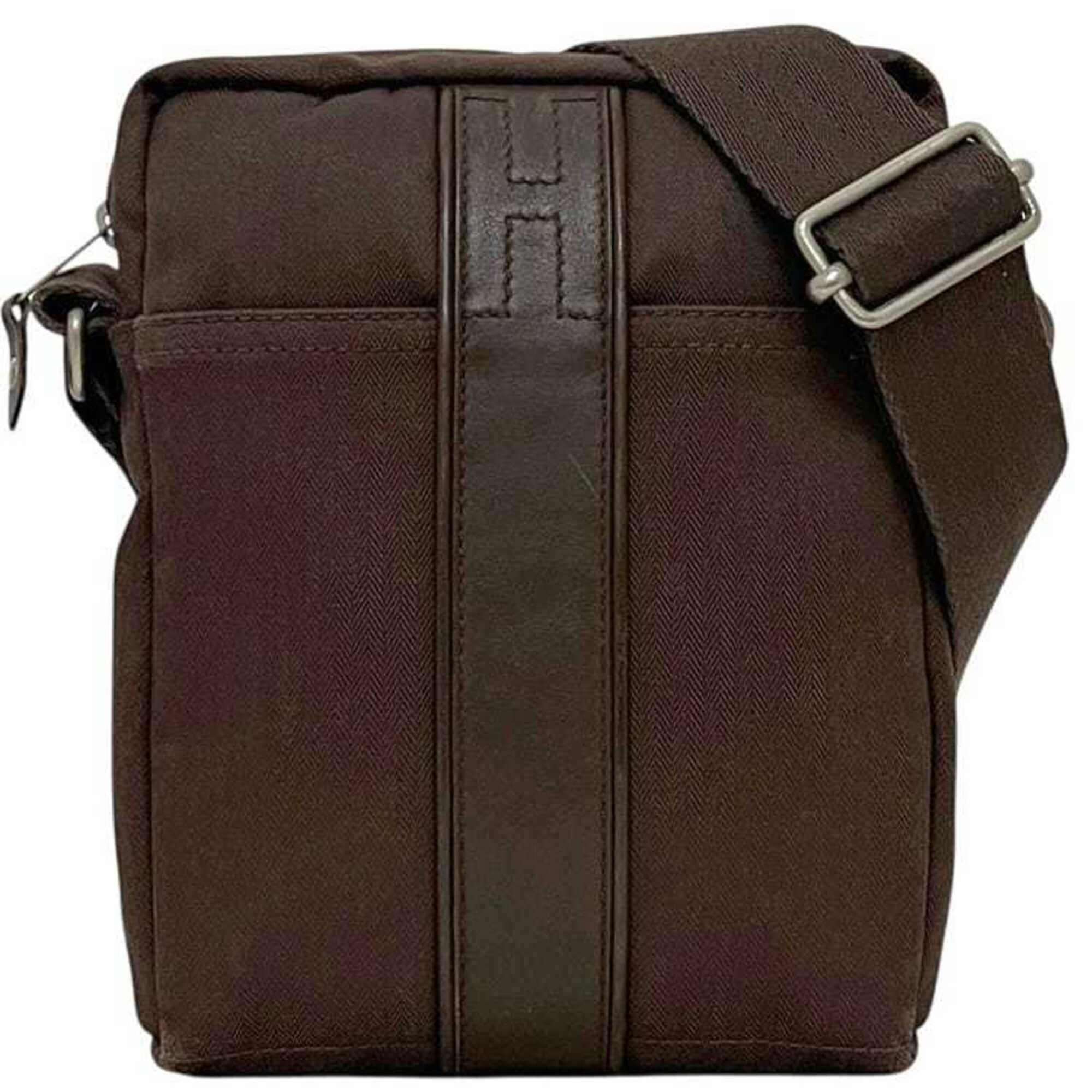 Hermes Brown Canvas Leather Shoulder Bag (Pre-Owned)