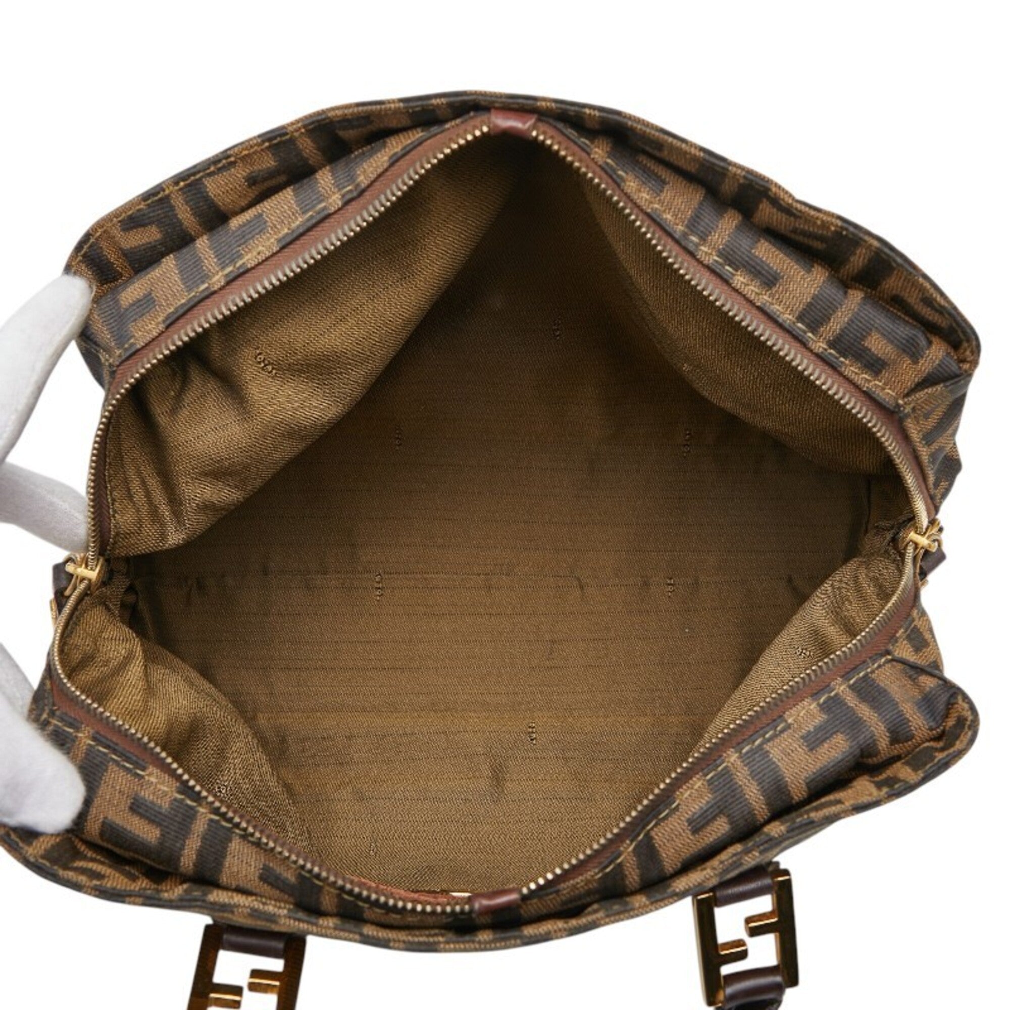 Fendi Beige Black Canvas Handbag (Pre-Owned)