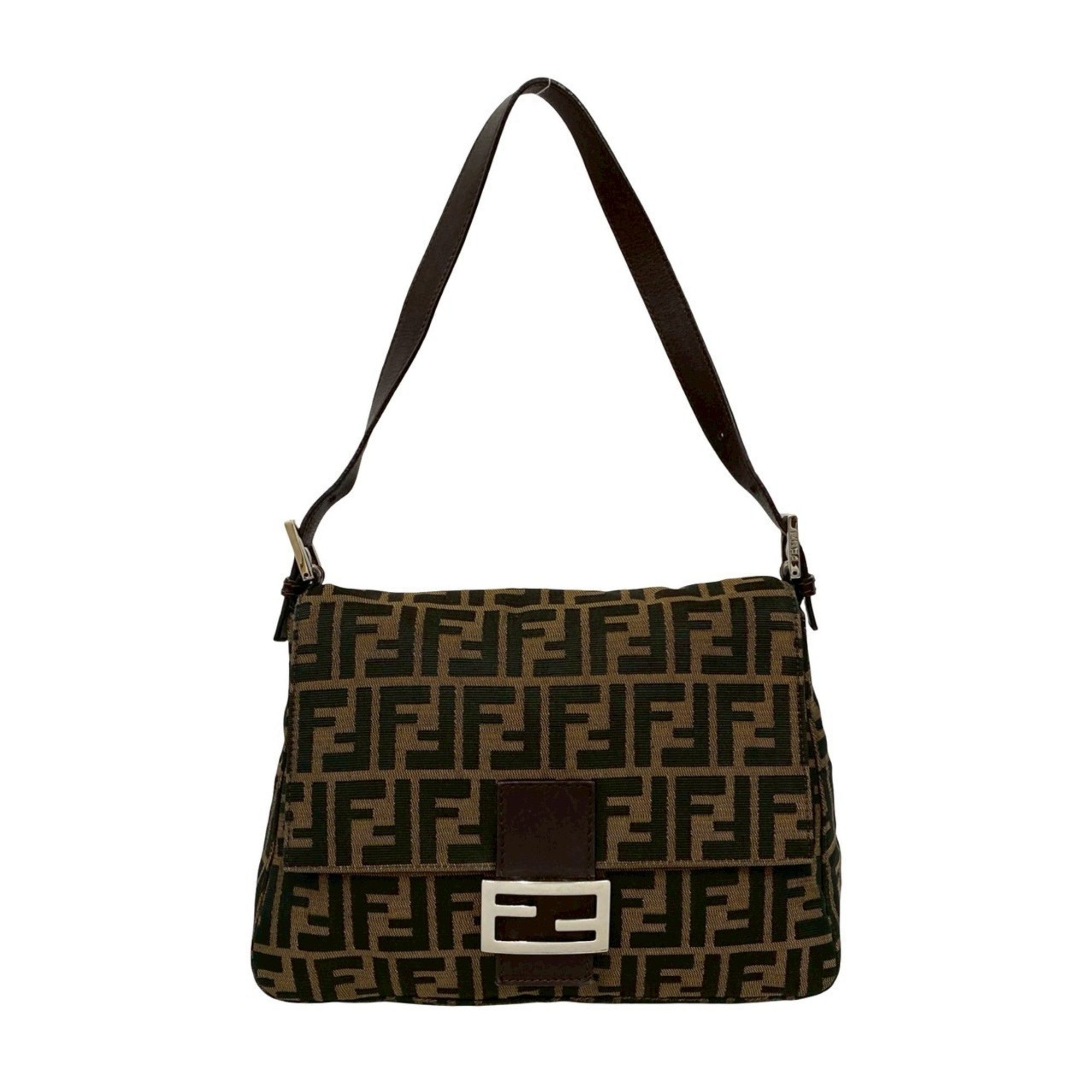 Fendi Black Brown Canvas Leather Shoulder Bag (Pre-Owned)