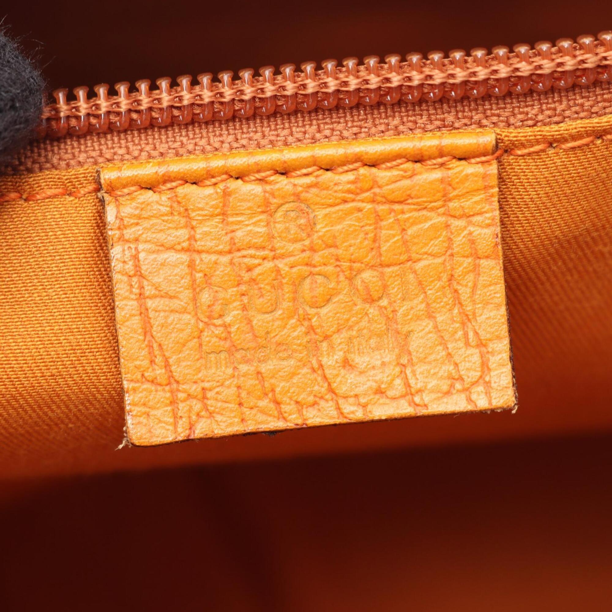 Gucci Beige Orange Pvc Coated Canvas Leather Tote Bag (Pre-Owned)