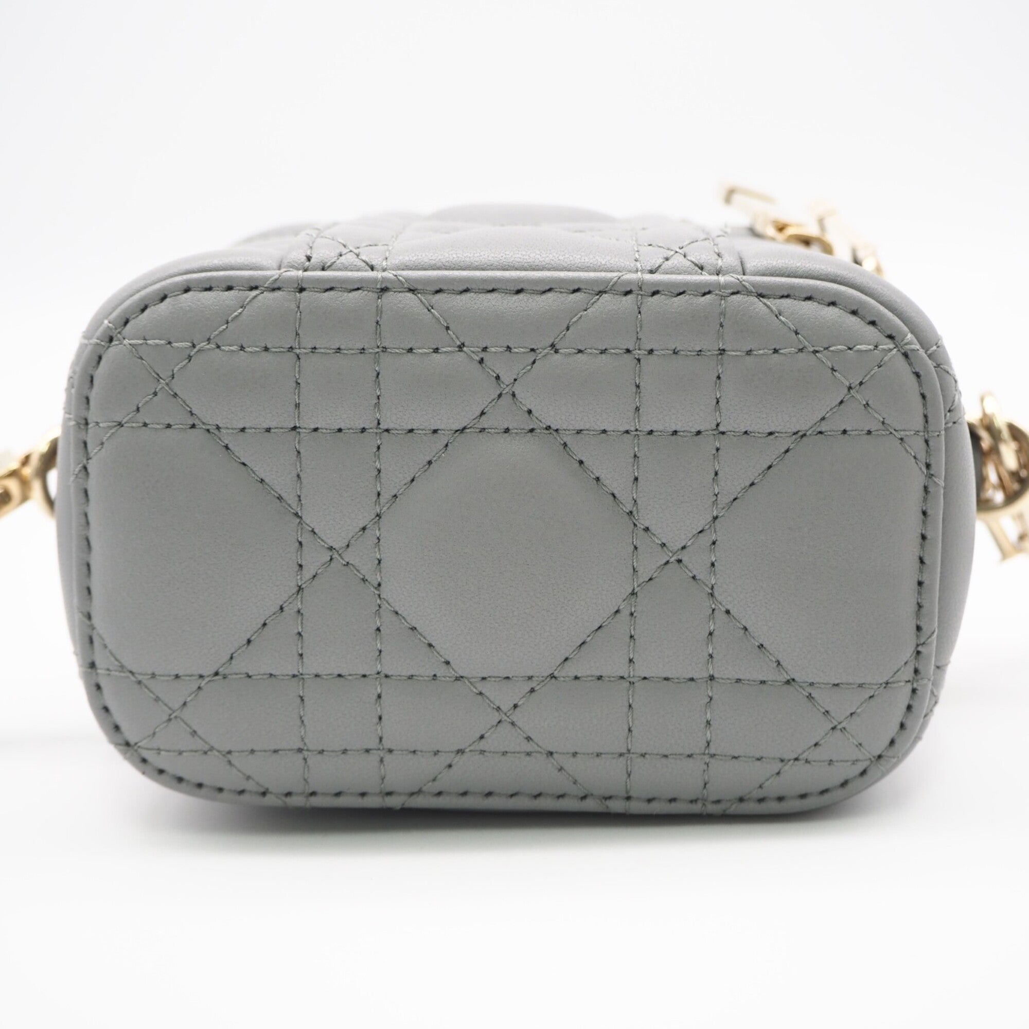 Christian Dior Lady Dior Gray Leather Shoulder Bag Vanity Bag (Pre-Owned)