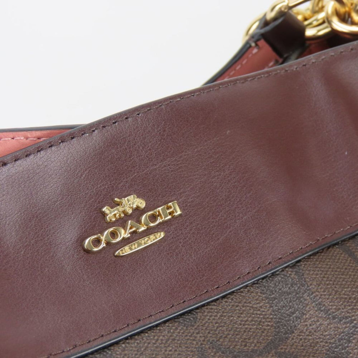 Coach Dark Brown Pink Wine Leather Pvc Tote Bag (Pre-Owned)