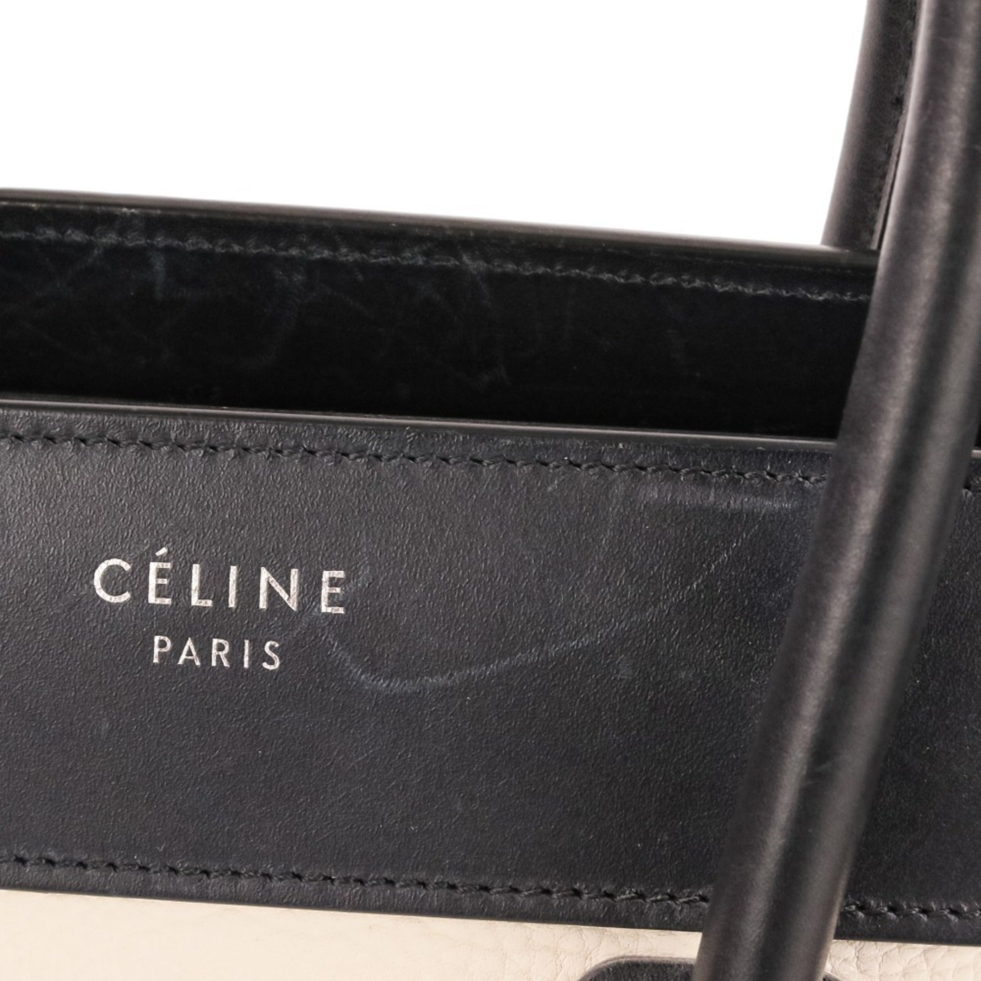 Celine Beige Black White Leather Handbag Tote Bag (Pre-Owned)