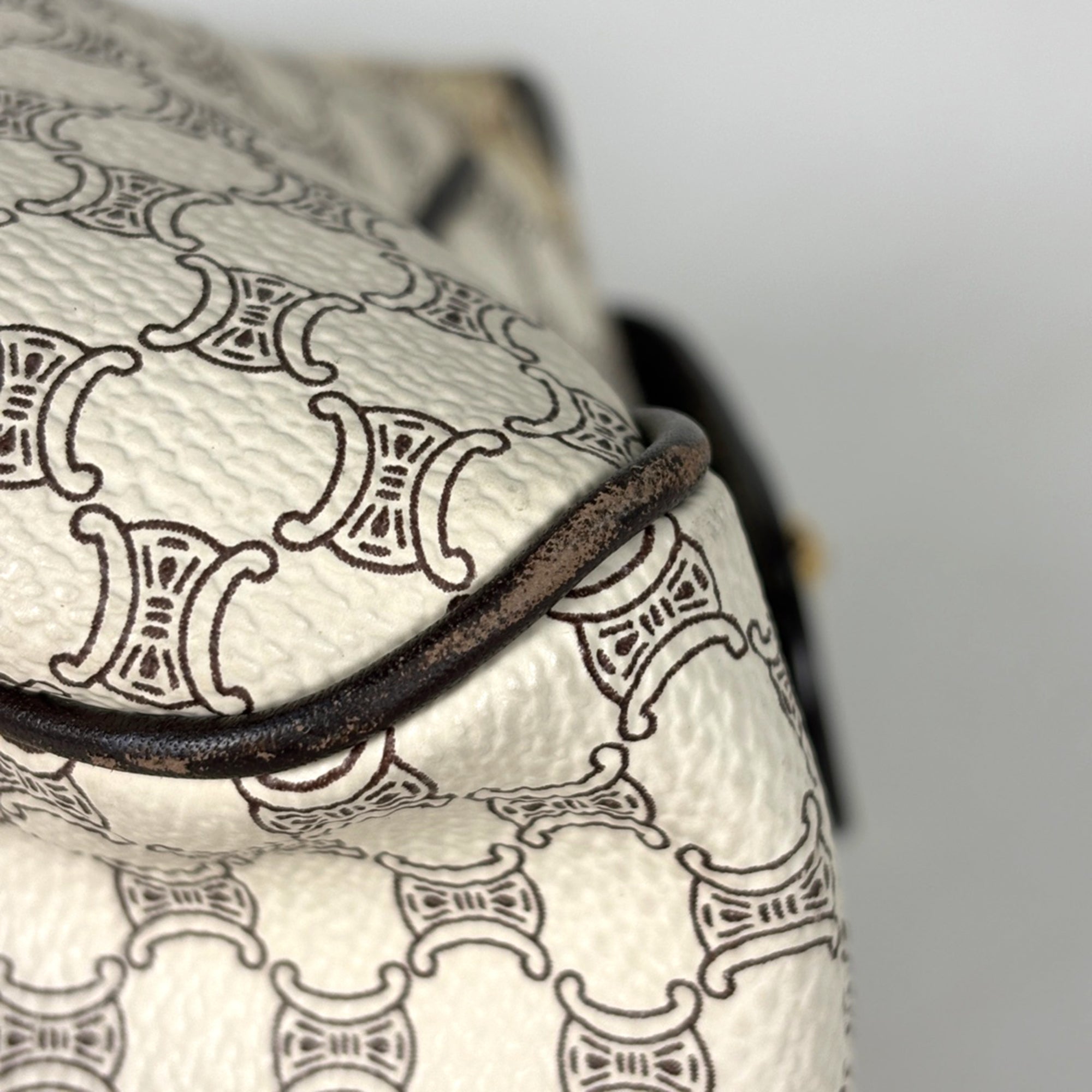 Celine Macadam White Coated Canvas Leather Handbag (Pre-Owned)