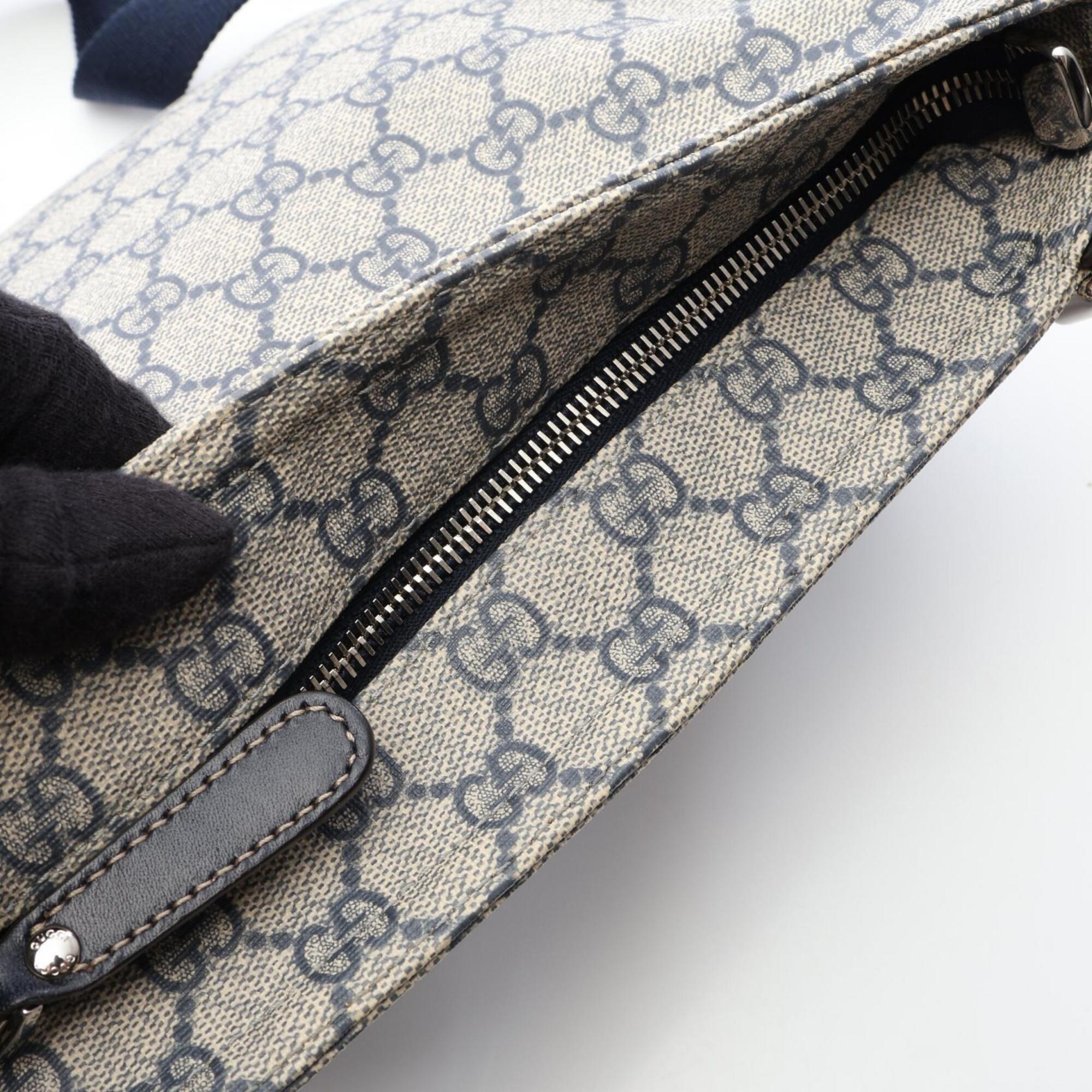 Gucci Beige Navy Pvc Coated Canvas Leather Shoulder Bag (Pre-Owned)