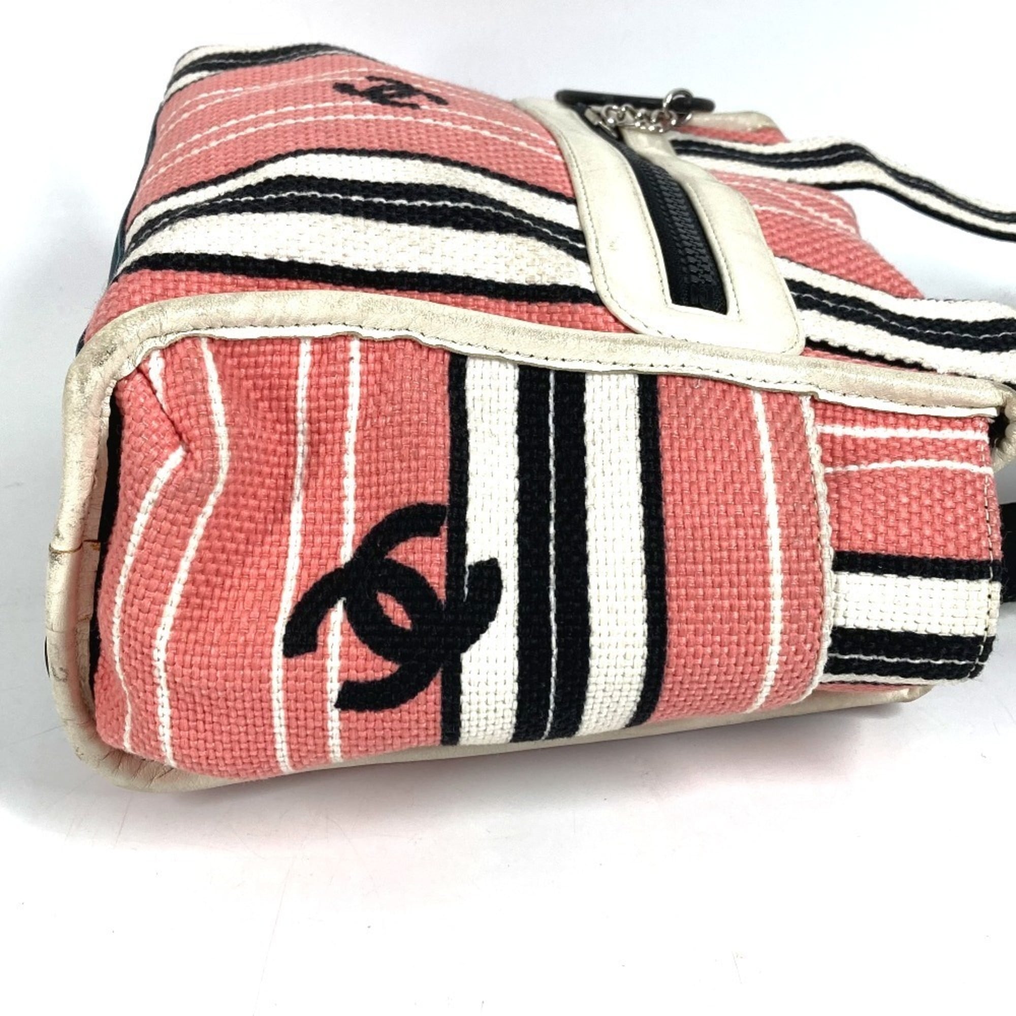 Chanel Black Pink White Canvas Leather Shoulder Bag Tote Bag (Pre-Owned)