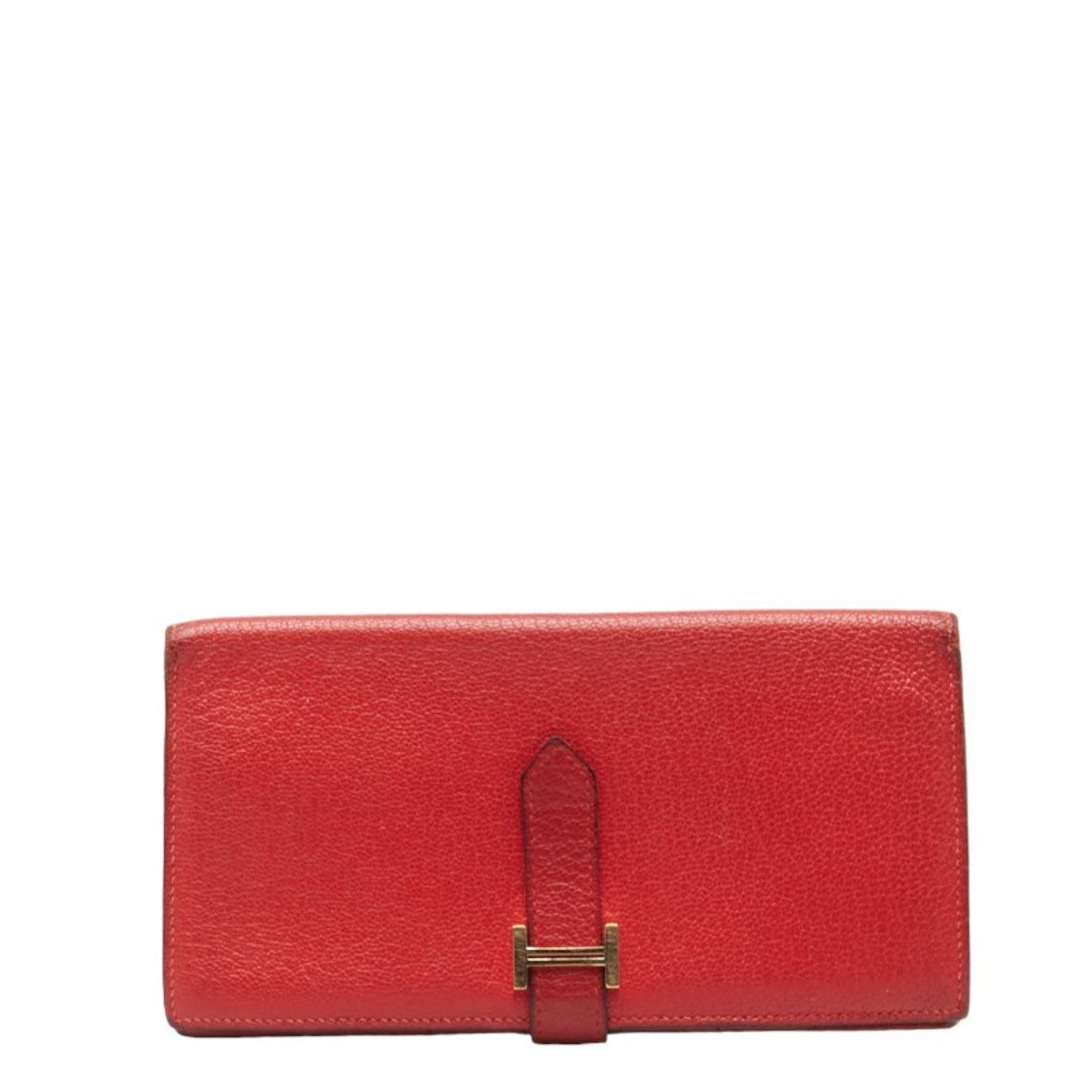 Hermes Red Color Leather Wallet (Bi-Fold) (Pre-Owned)