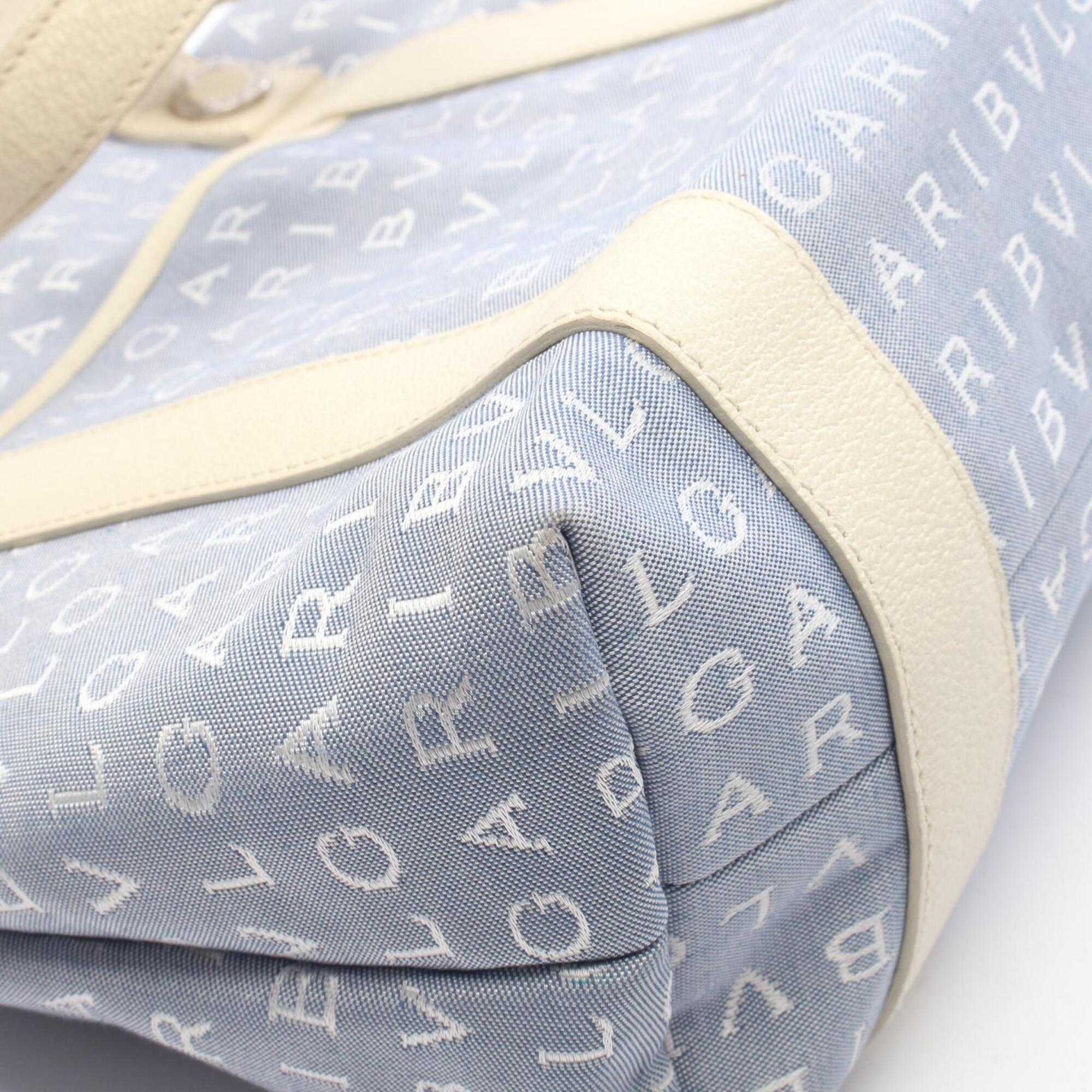 Bvlgari Blue Ivory Canvas Leather Handbag Tote Bag (Pre-Owned)