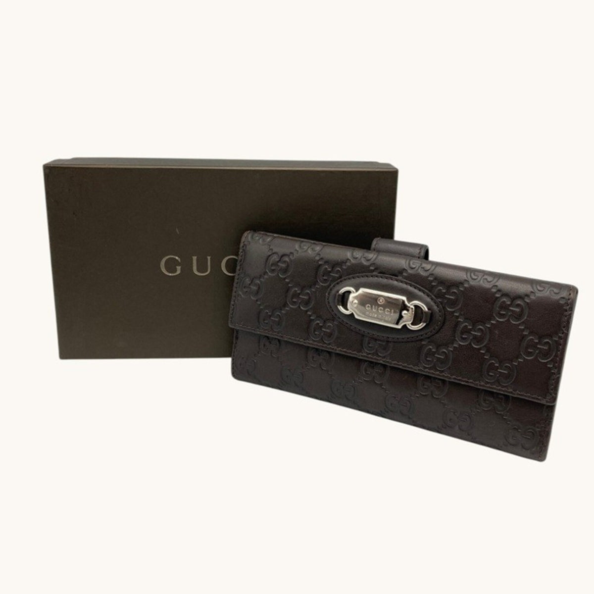 Gucci Dark Brown Leather Long Wallet (Bi-Fold) (Pre-Owned)