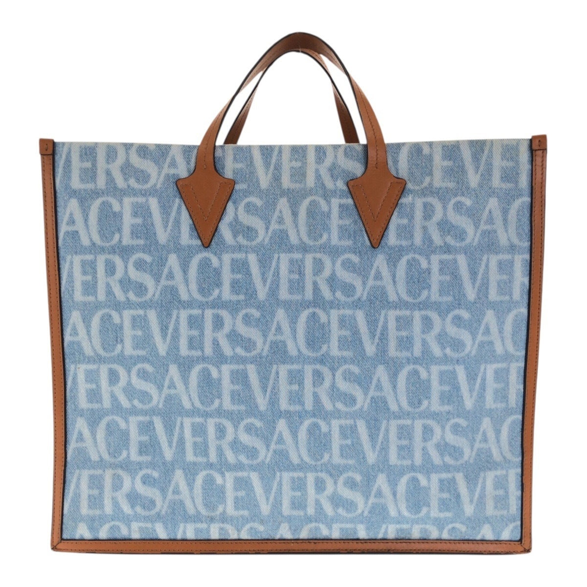 Versace Blue Brown Denim Handbag Tote Bag (Pre-Owned)