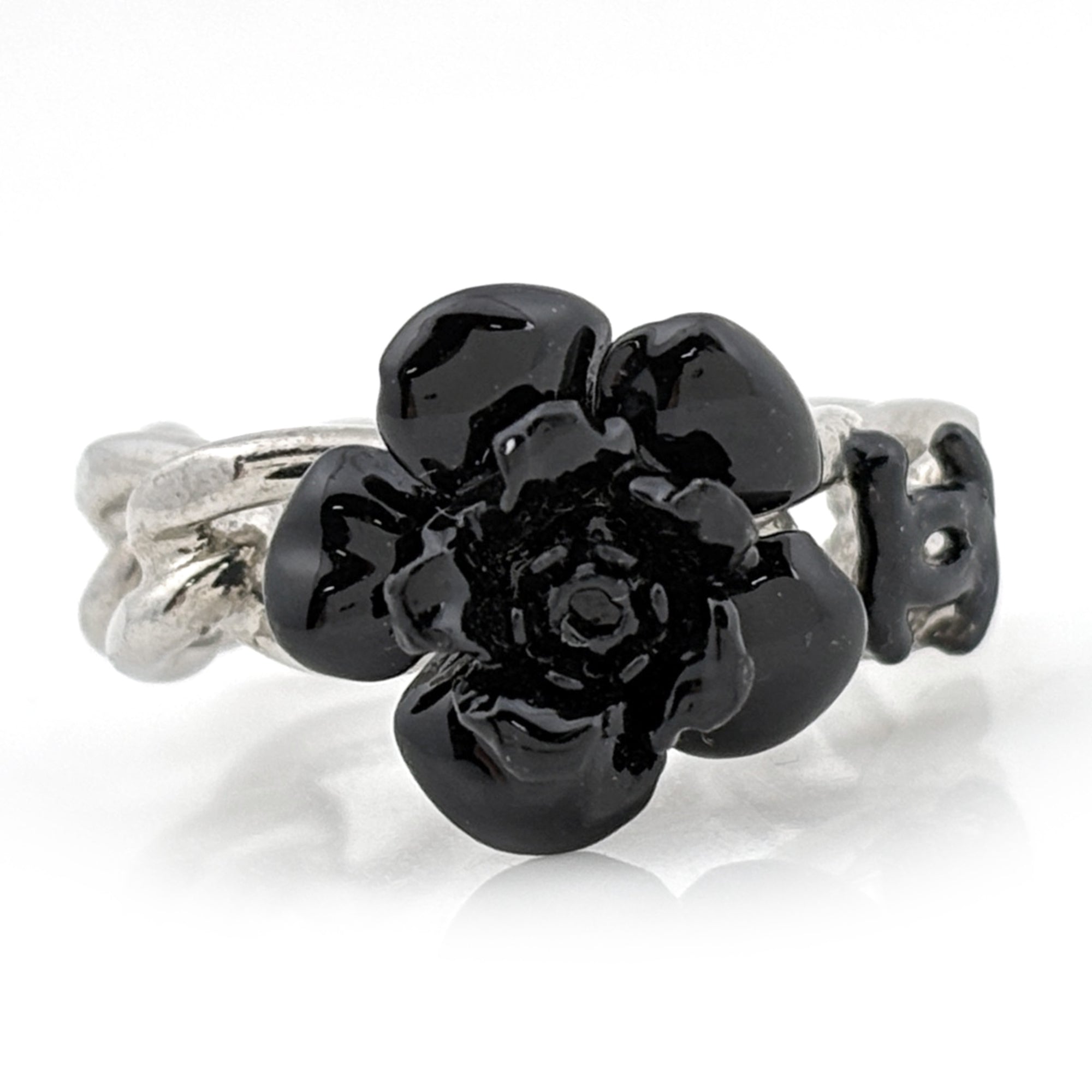 Chanel Silver Black Band Ring (Pre-Owned)