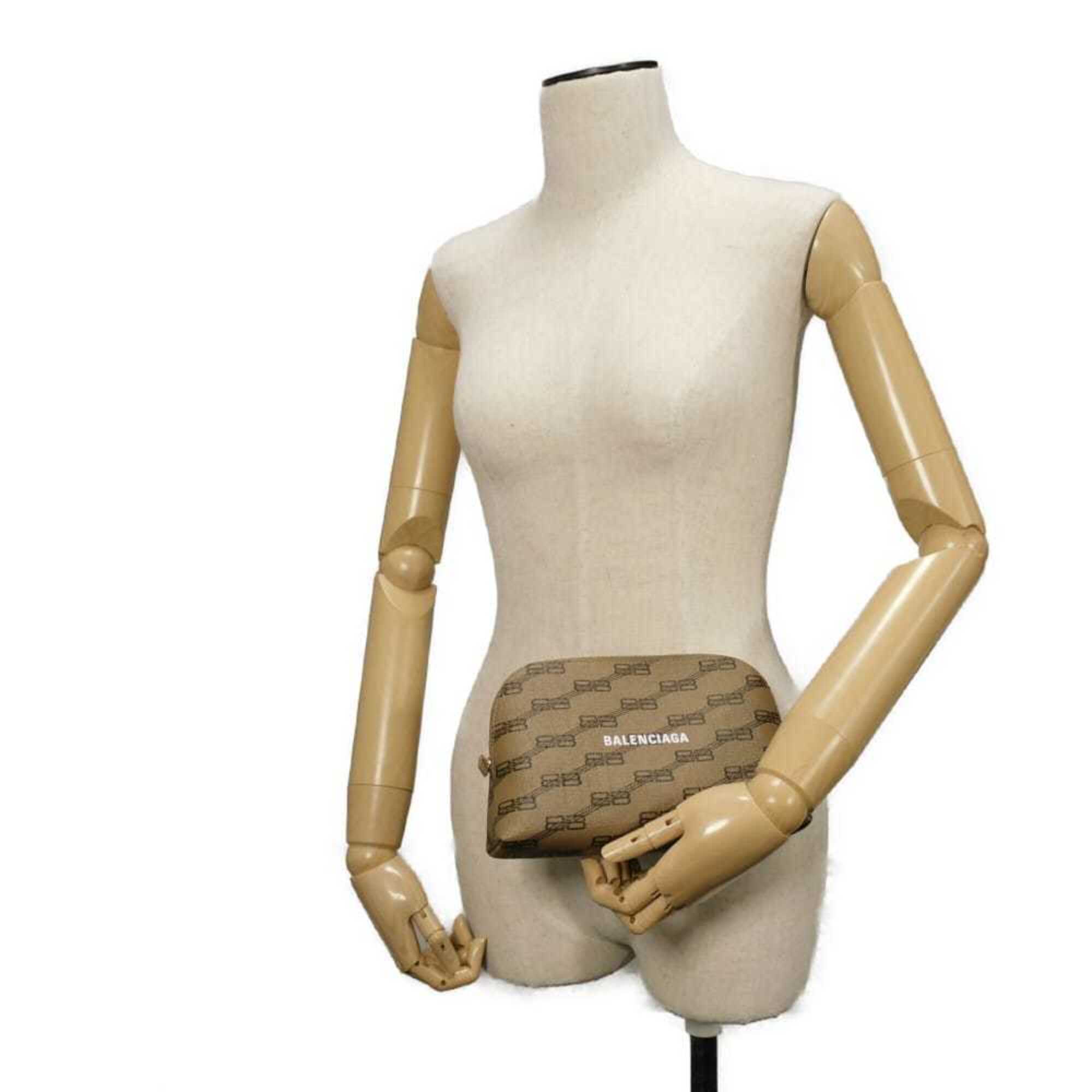 Balenciaga Beige Brown Coated Canvas Leather Clutch Bag Pouch (Pre-Owned)