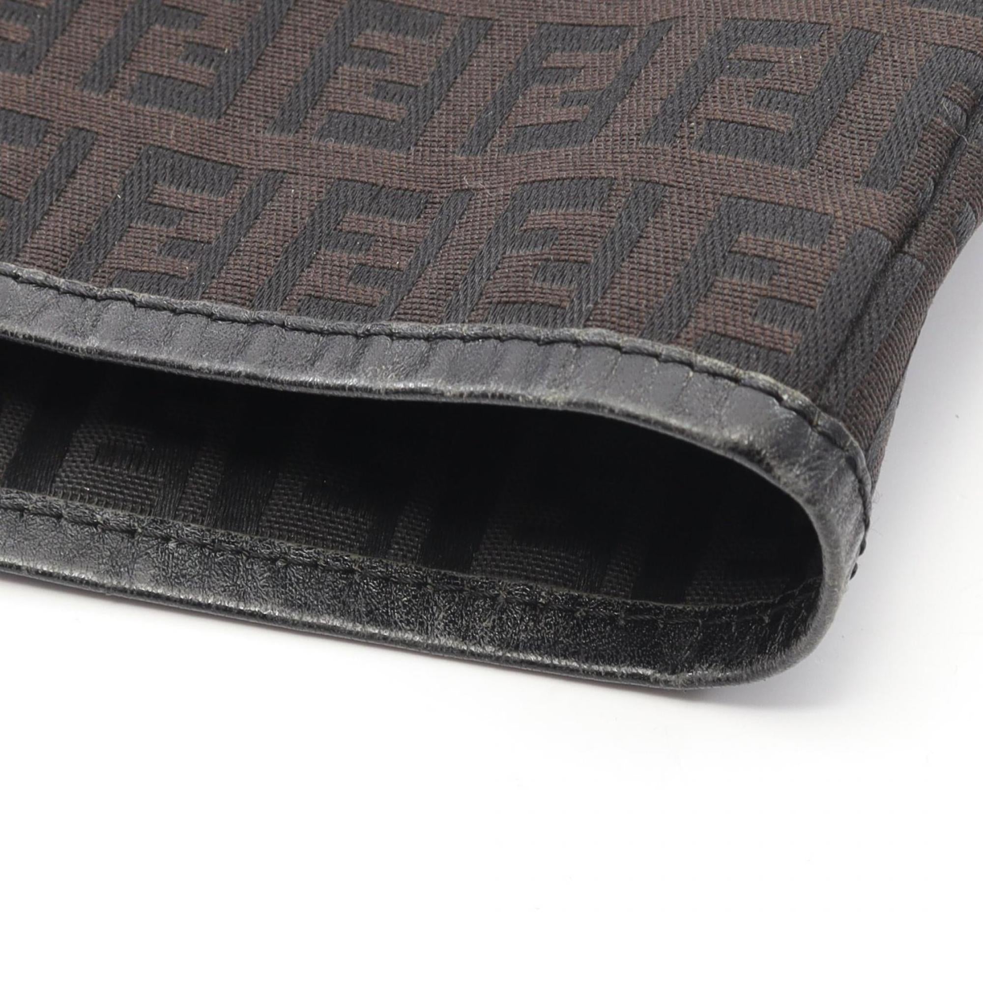 Fendi Black Brown Canvas Leather Pouch Tote Bag (Pre-Owned)