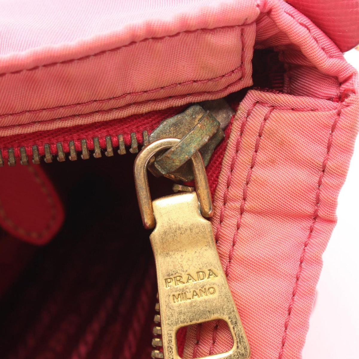 Prada Pink Nylon Leather Handbag Shoulder Bag (Pre-Owned)