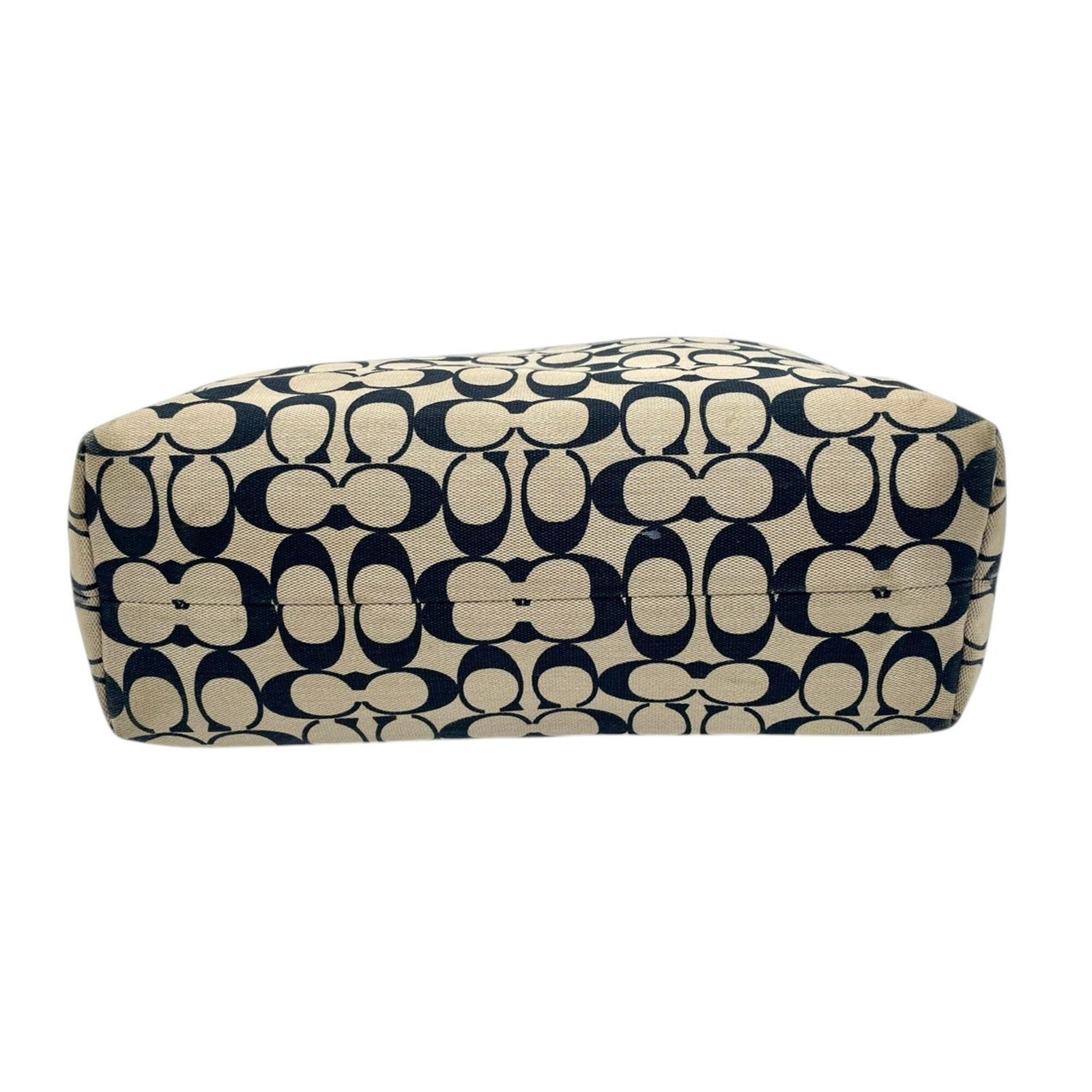 Coach Beige Navy Canvas Leather Handbag Tote Bag (Pre-Owned)