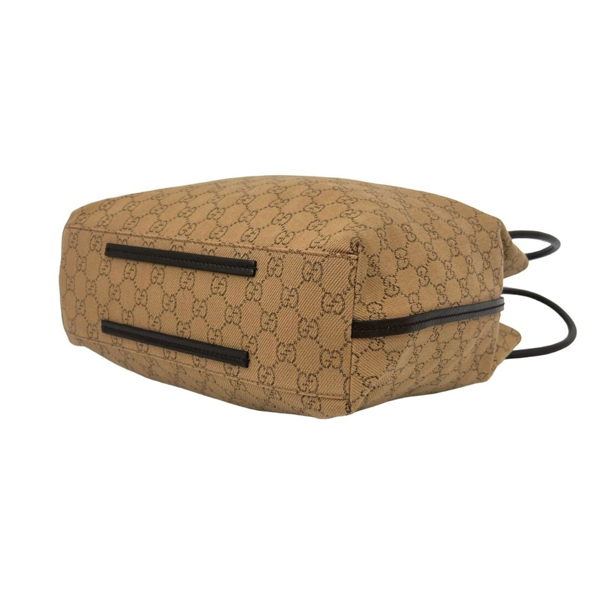 Gucci Beige Brown Canvas Leather Shoulder Bag Tote Bag (Pre-Owned)