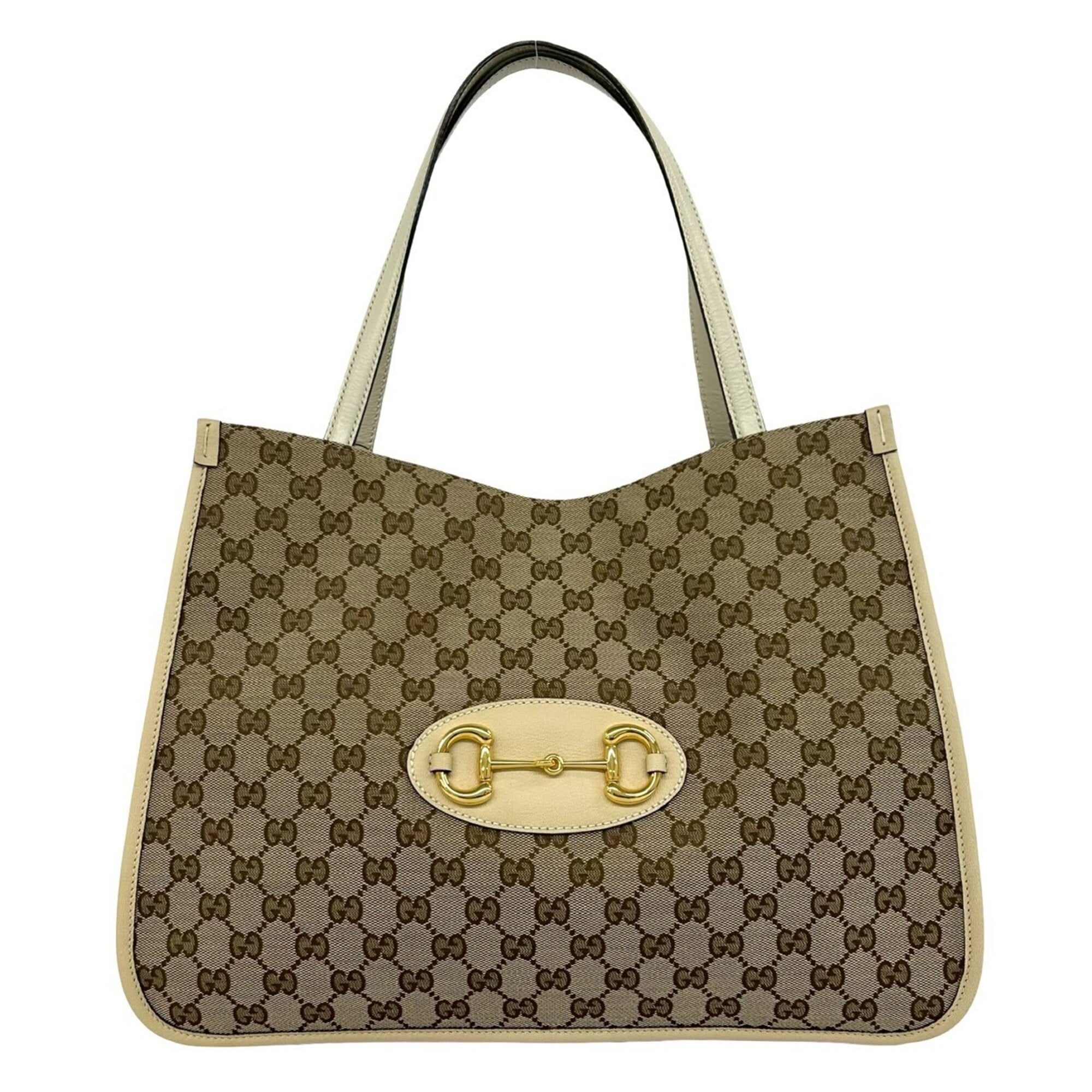 Gucci Beige Brown Canvas Leather Shoulder Bag Tote Bag (Pre-Owned)