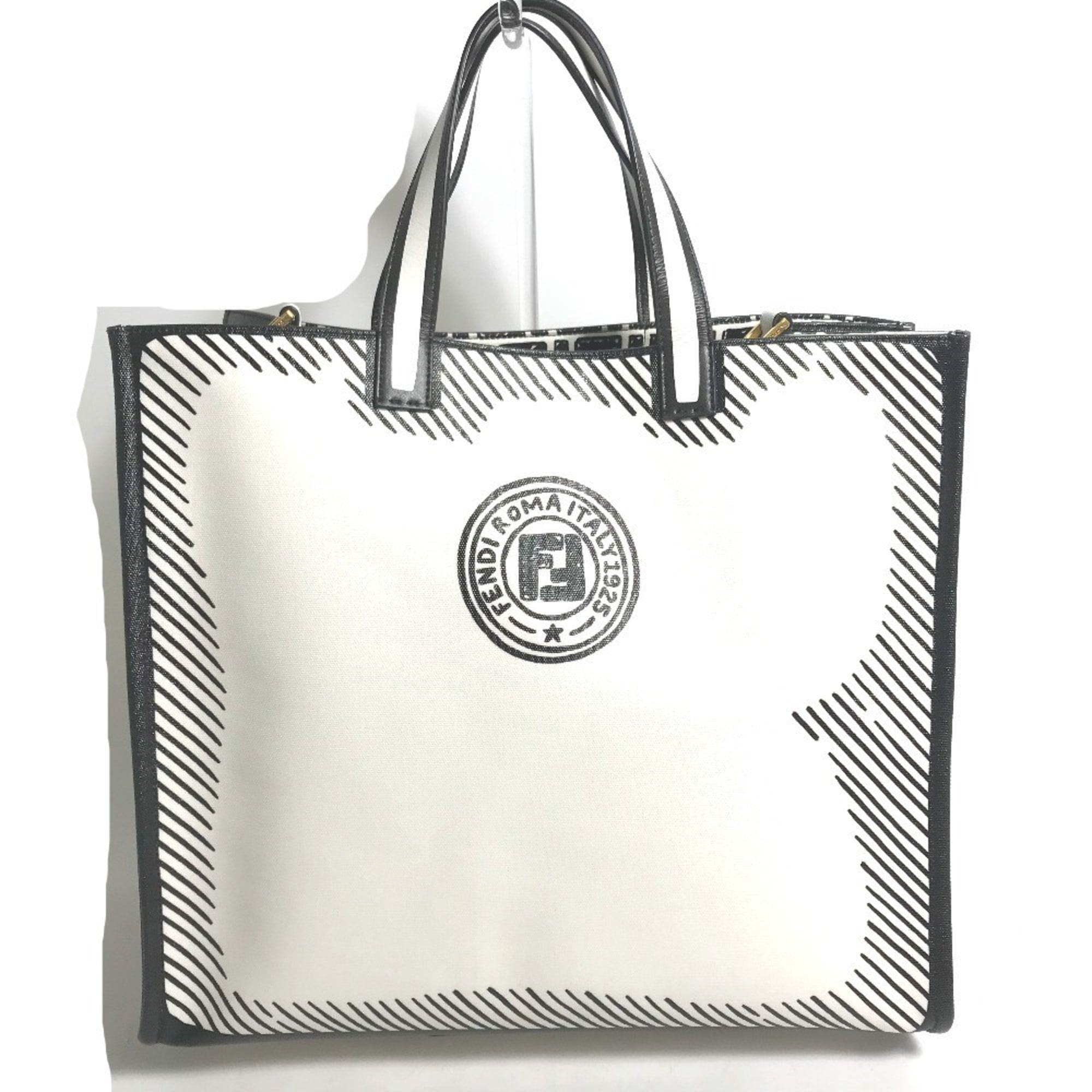 Fendi Black White Coated Canvas Handbag Tote Bag (Pre-Owned)