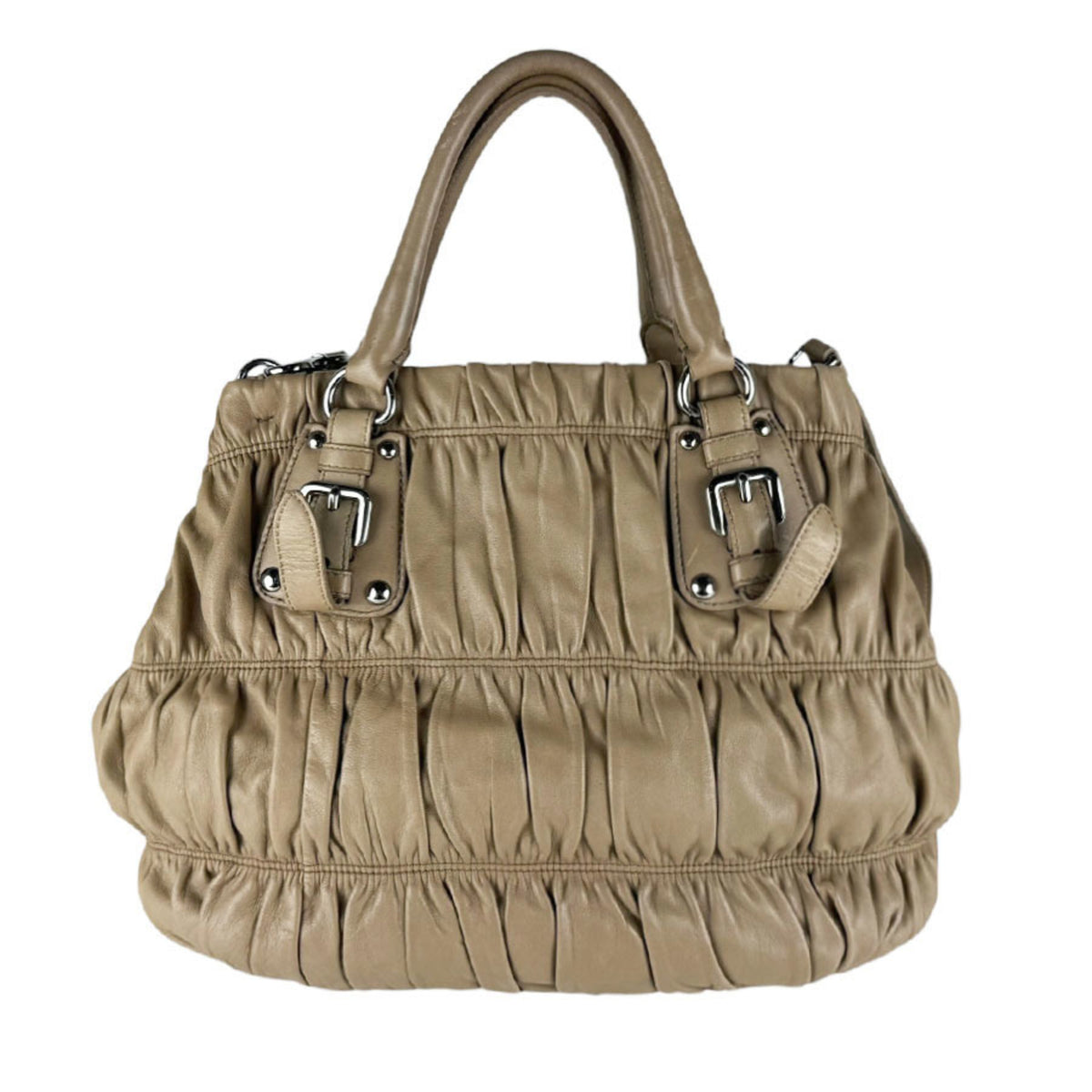 Prada Beige Leather Handbag Shoulder Bag (Pre-Owned)
