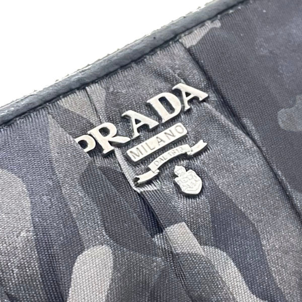 Prada Black Gray Nylon Leather Long Wallet (Bi-Fold) (Pre-Owned)