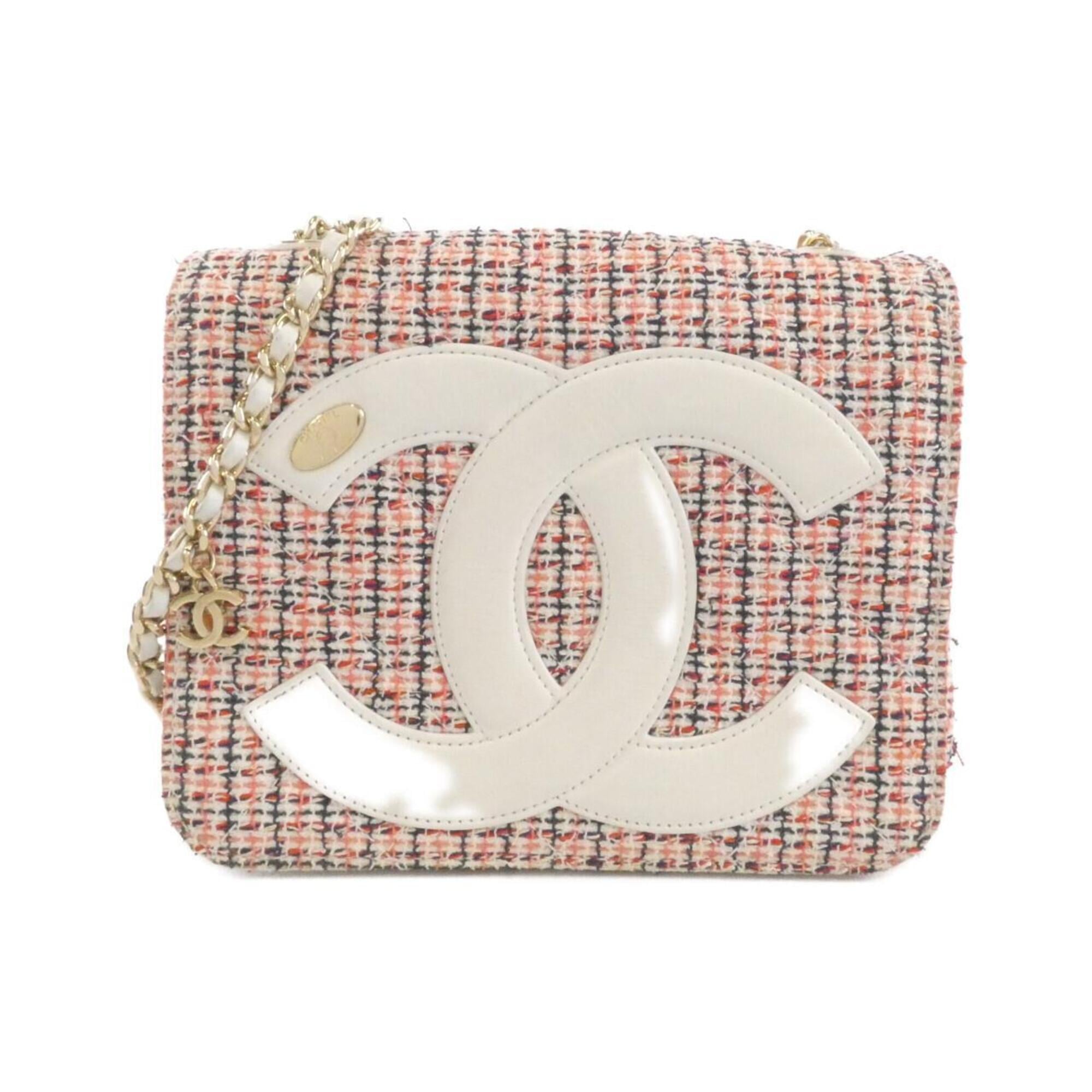 Chanel Black Red Color White Tweed Shoulder Bag (Pre-Owned)