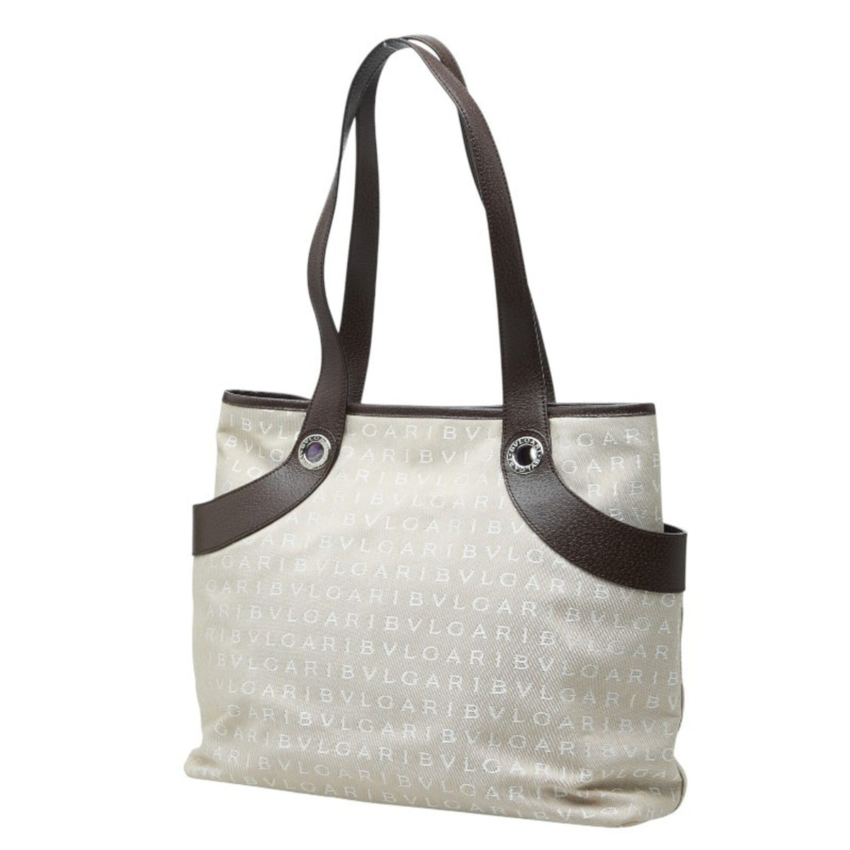 Bvlgari Beige Brown Canvas Leather Shoulder Bag Tote Bag (Pre-Owned)