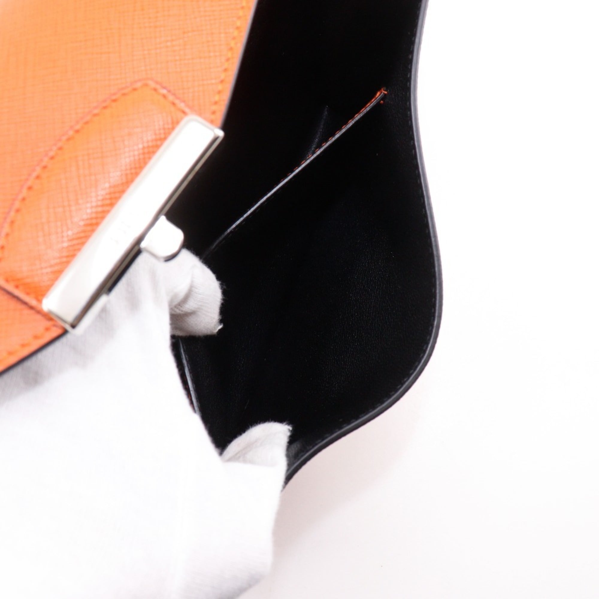 Prada Saffiano Orange Red Color Saffiano Clutch Bag Shoulder Bag (Pre-Owned)