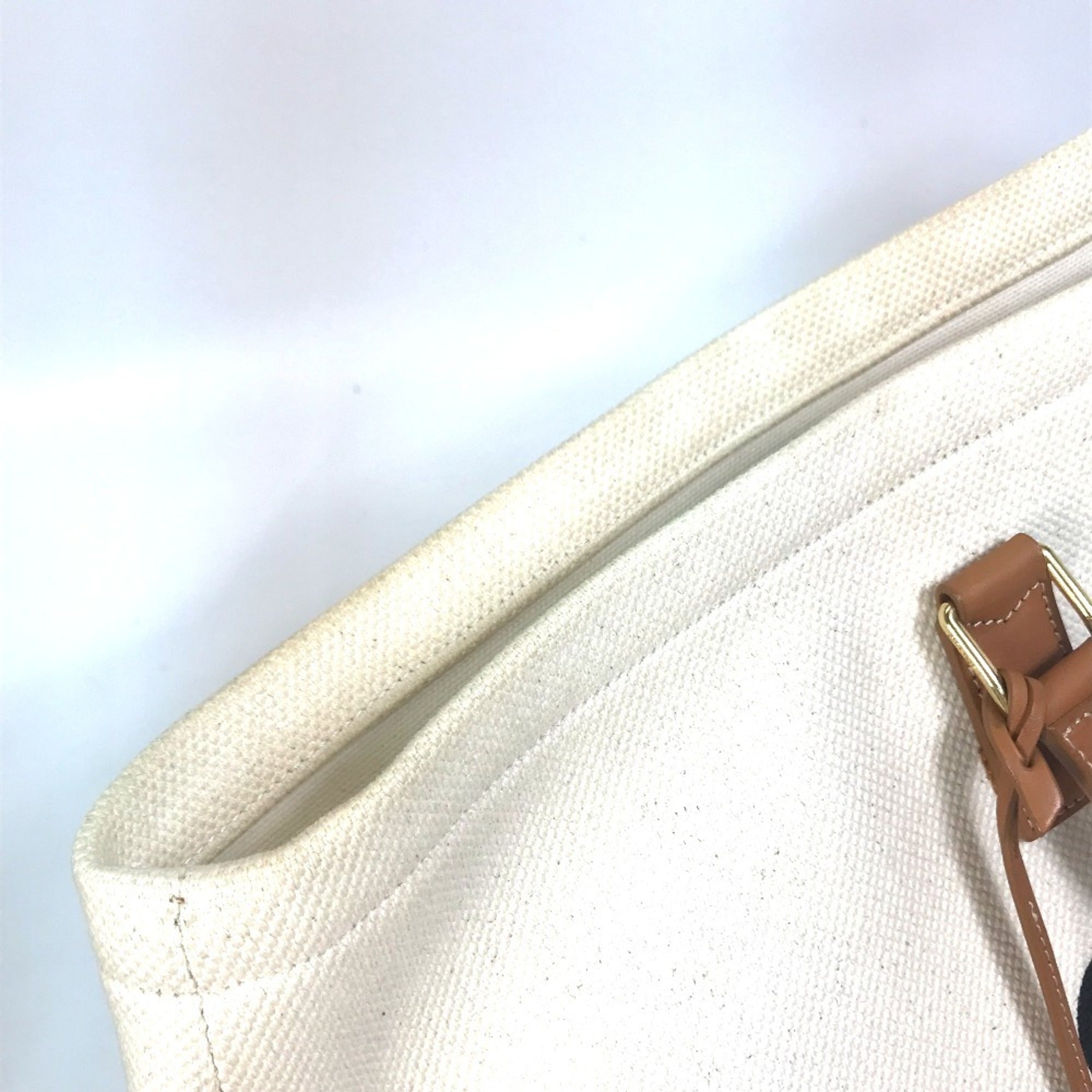 Celine Cabas Beige Canvas Leather Shoulder Bag Tote Bag (Pre-Owned)
