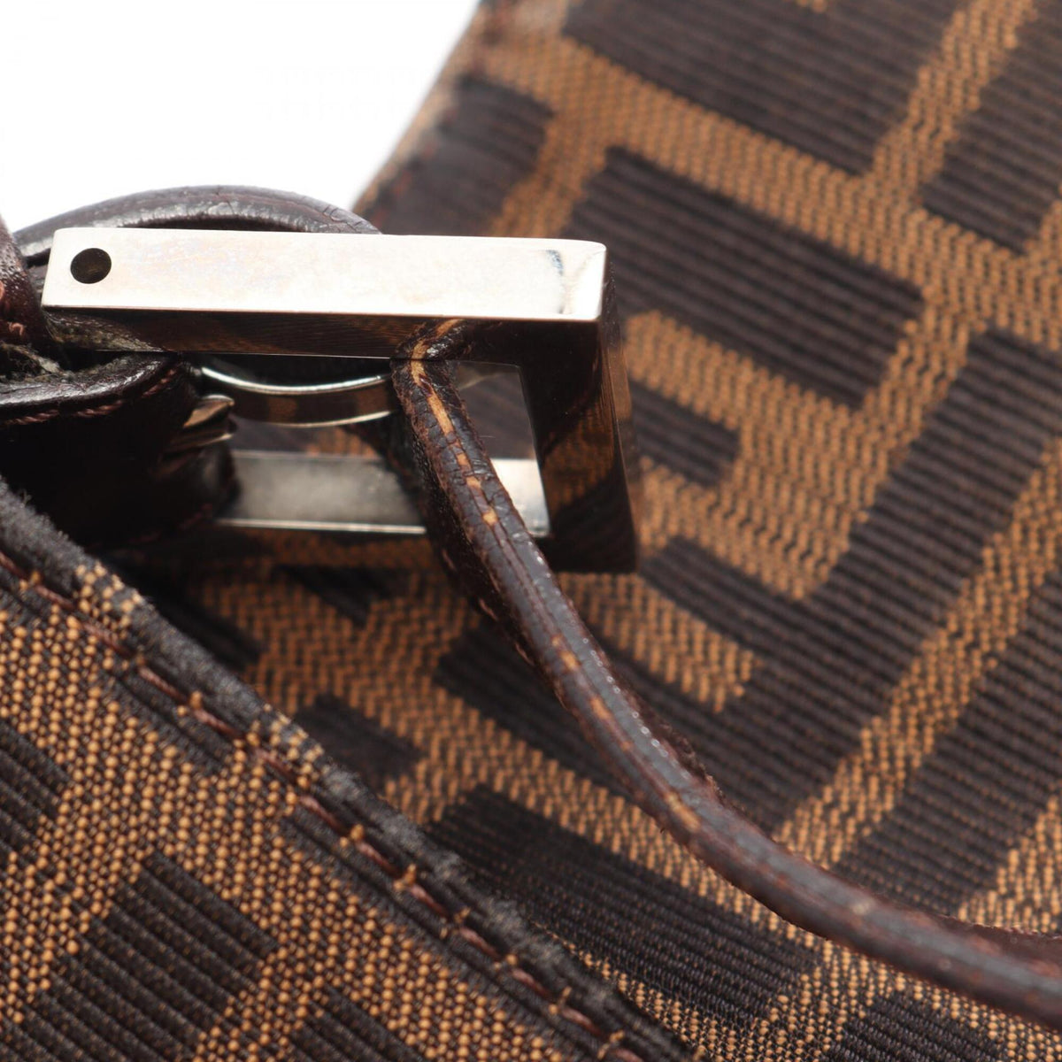 Fendi Black Brown Canvas Leather Handbag Shoulder Bag (Pre-Owned)