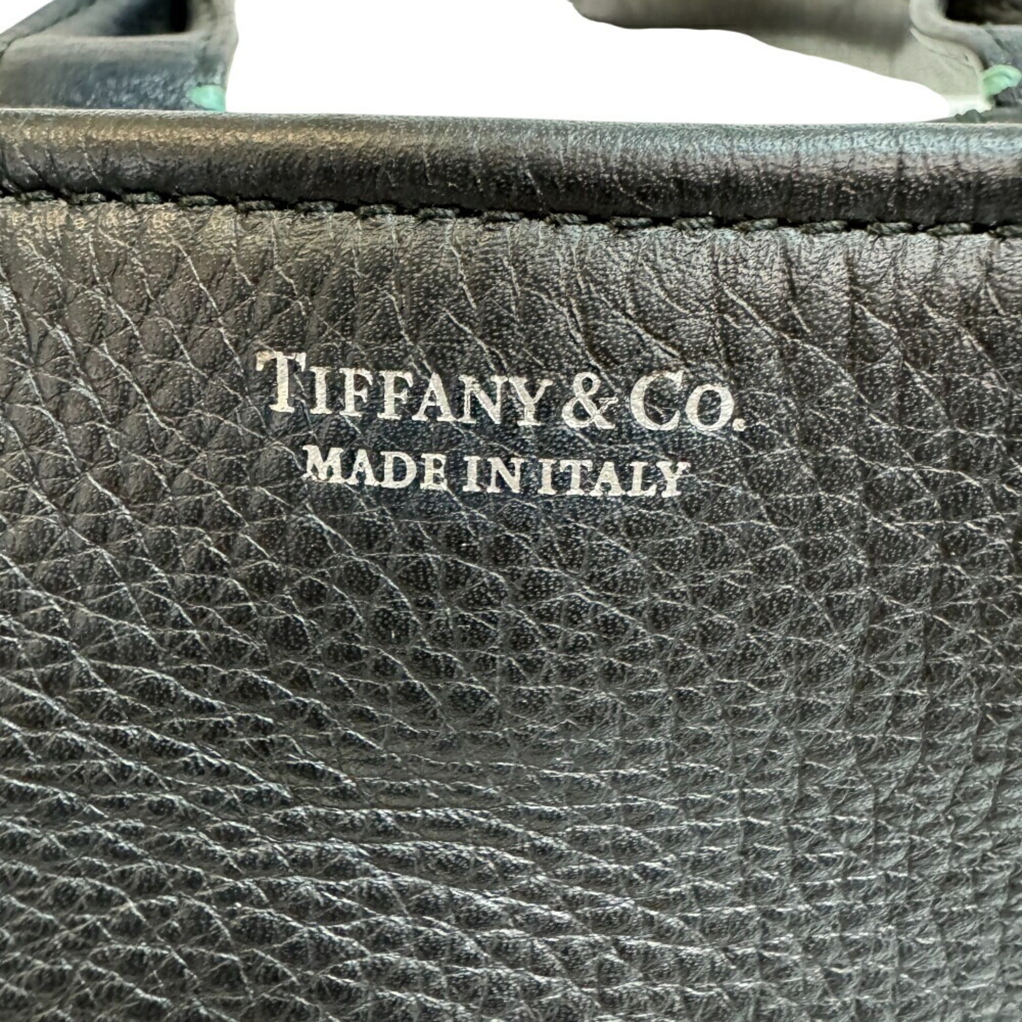 Tiffany Black Tiffany Blue Leather Handbag Shoulder Bag (Pre-Owned)