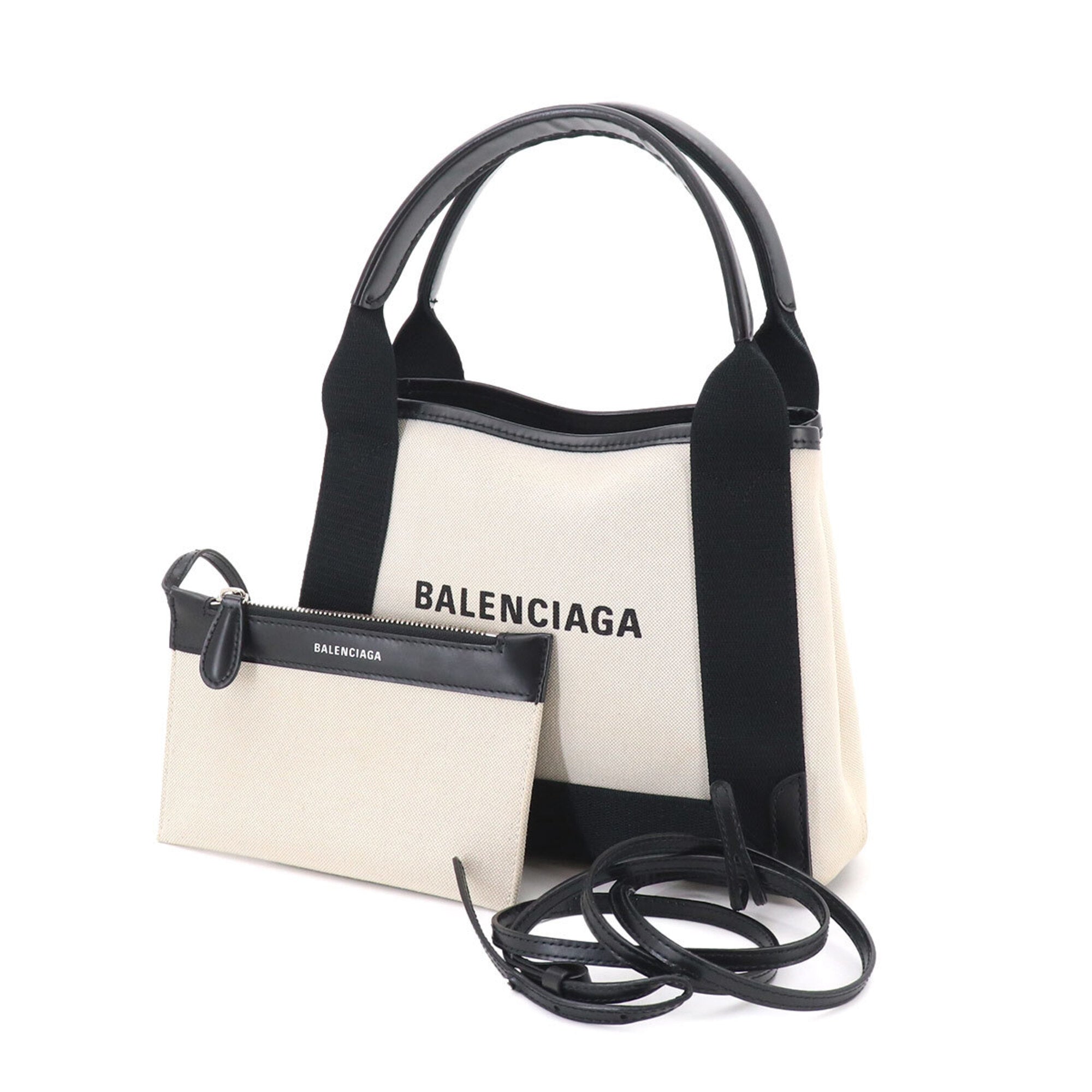 Balenciaga Black White Canvas Leather Handbag Tote Bag (Pre-Owned)