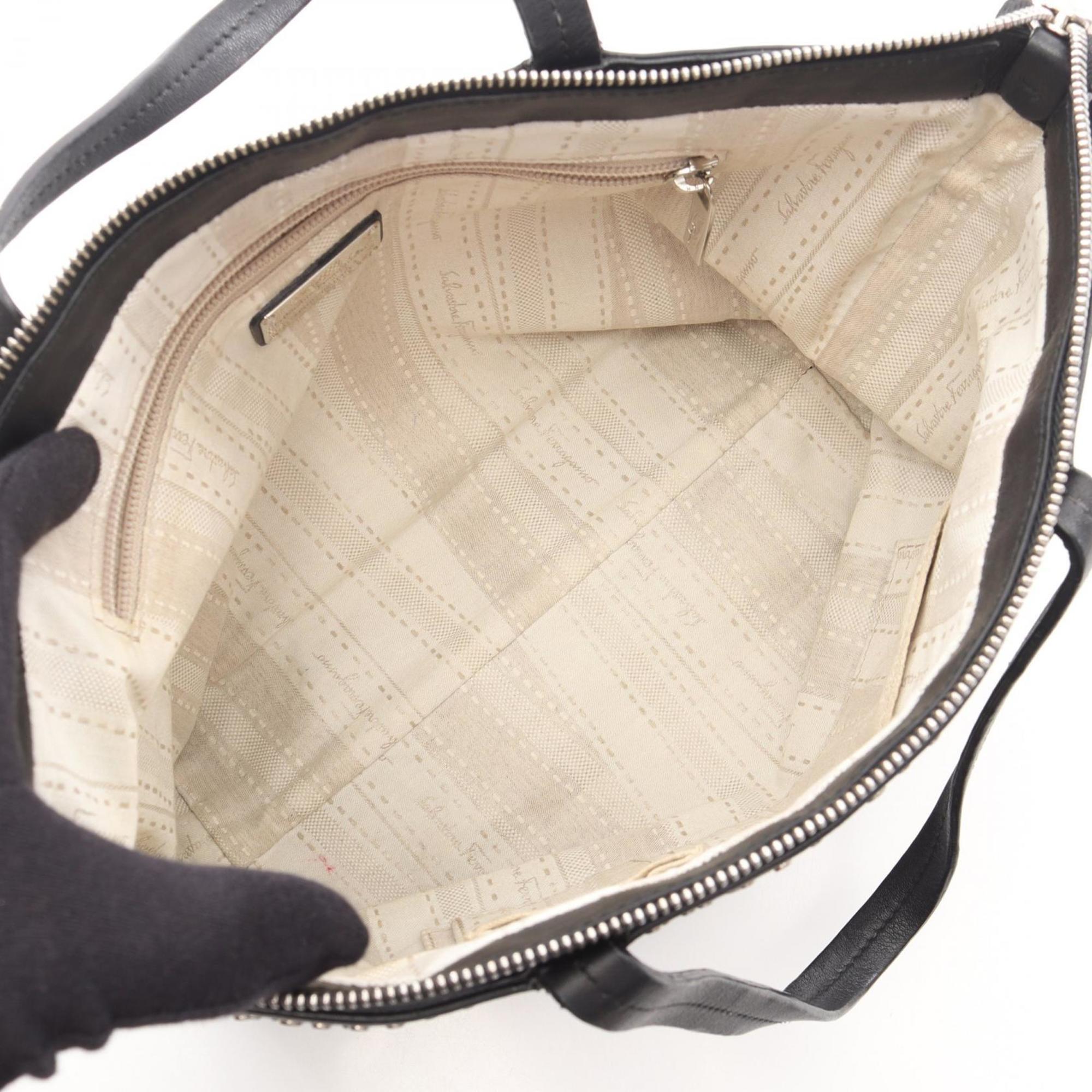 Salvatore Ferragamo Black Leather Handbag Tote Bag (Pre-Owned)