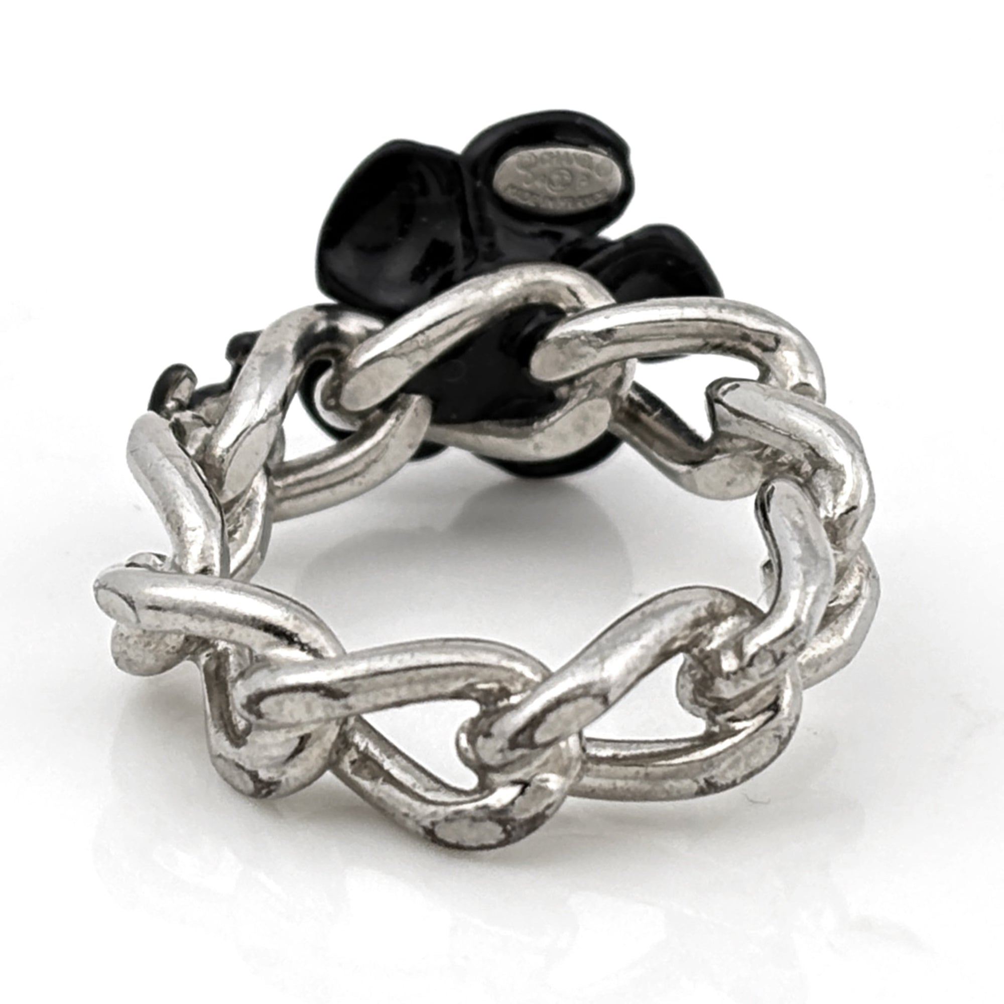 Chanel Silver Black Band Ring (Pre-Owned)