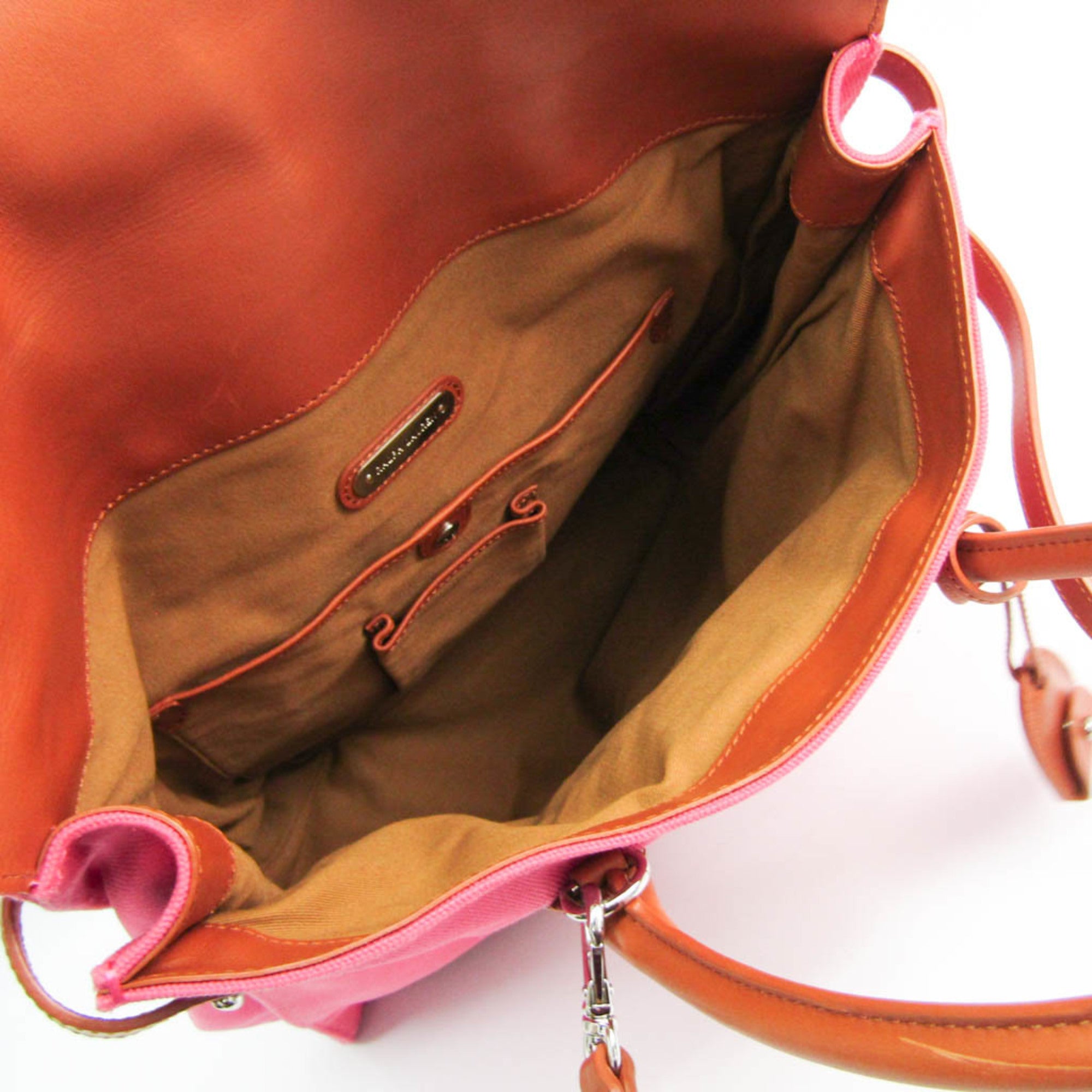 Ralph Lauren Ricky Brown Pink Leather Canvas Handbag Shoulder Bag (Pre-Owned)