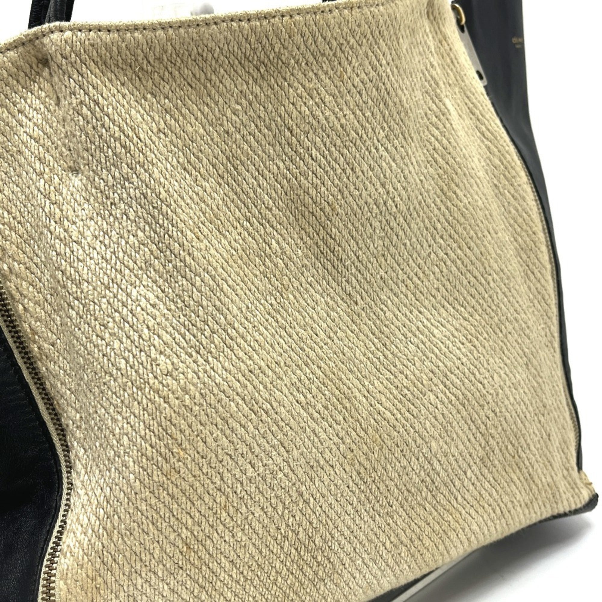 Celine Beige Black Hemp Leather Handbag Tote Bag (Pre-Owned)