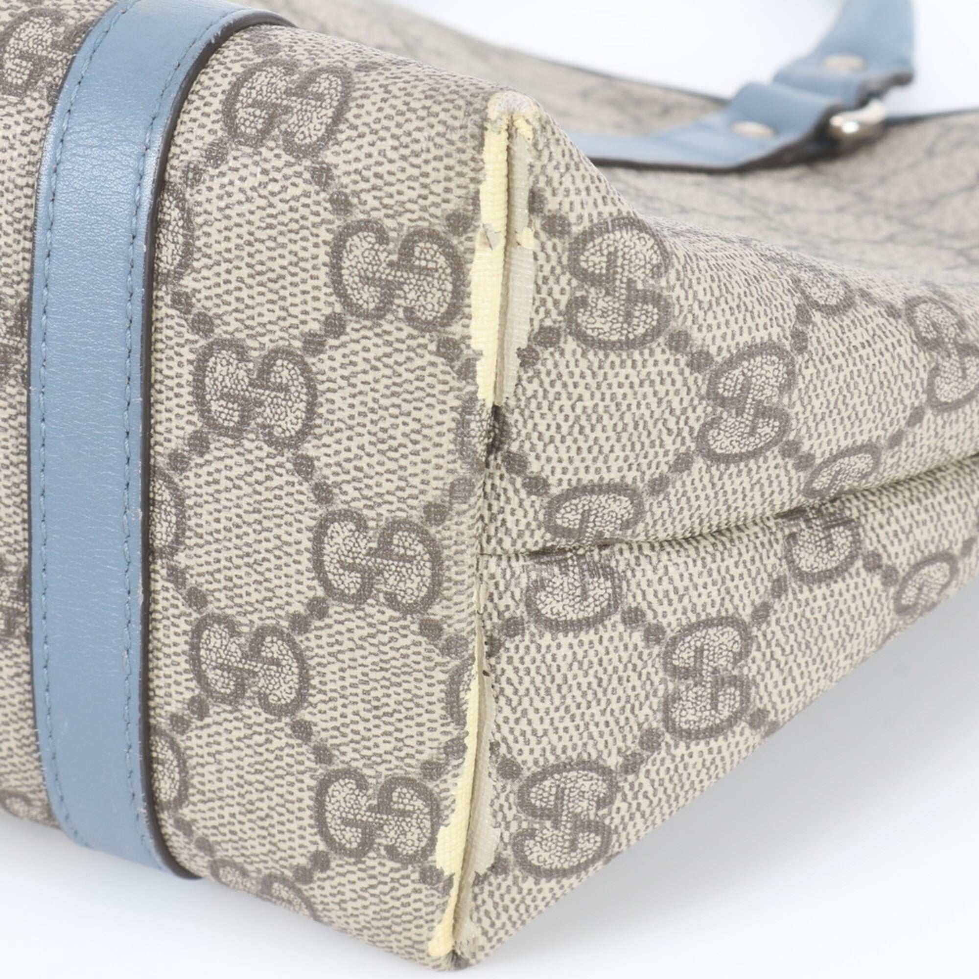 Gucci Blue Brown Leather Coated Canvas Handbag Shoulder Bag Tote Bag (Pre-Owned)