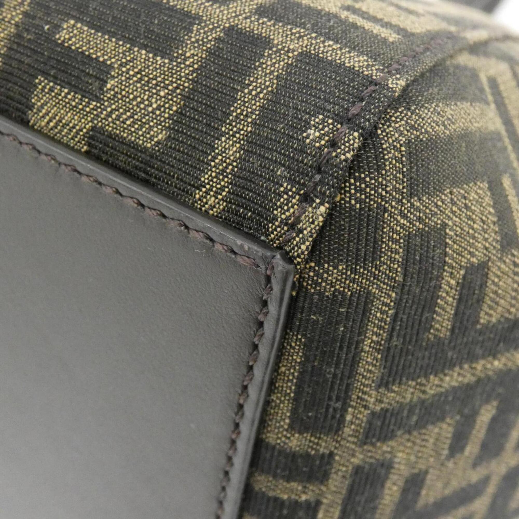 Fendi Gold Canvas Leather Shoulder Bag (Pre-Owned)