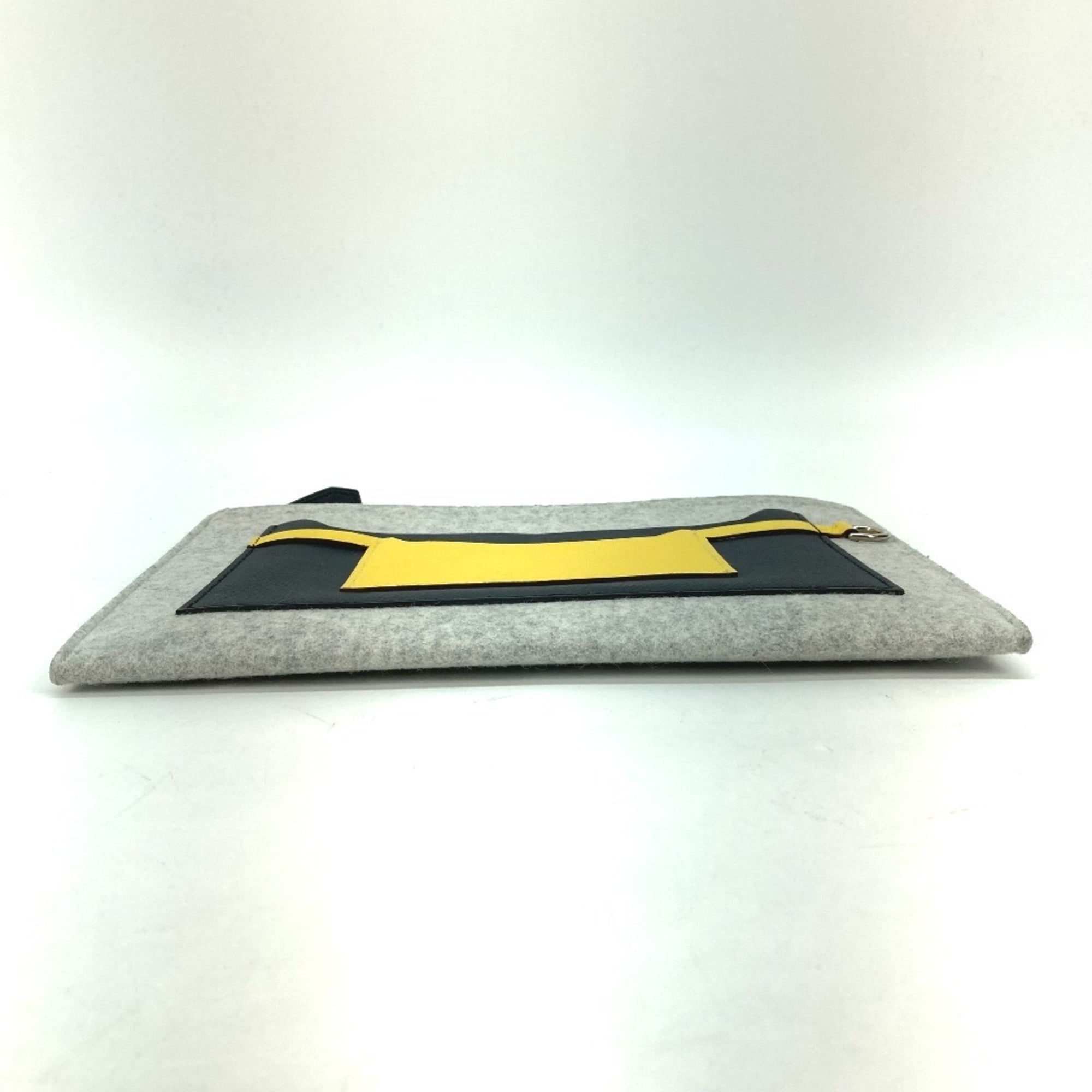 Hermes Gray Yellow Felt Epsom Leather Clutch Bag Pouch (Pre-Owned)