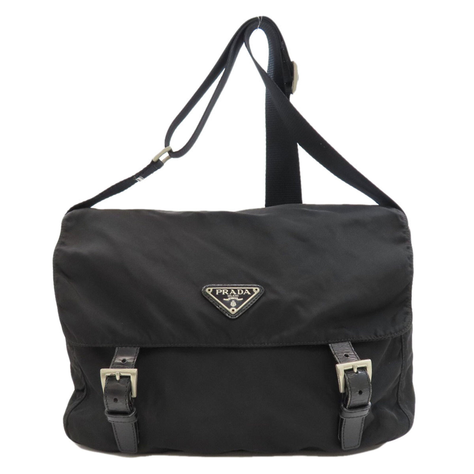 Prada Black Nylon Messenger Bag Shoulder Bag (Pre-Owned)