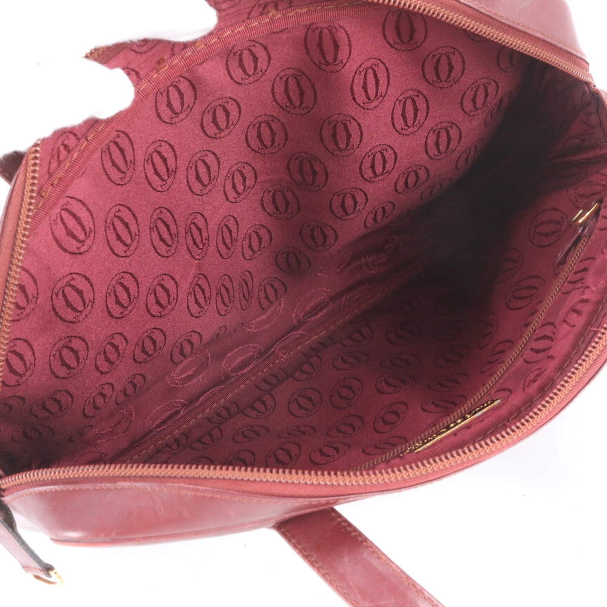 Cartier Wine Red Leather Handbag Shoulder Bag Tote Bag (Pre-Owned)