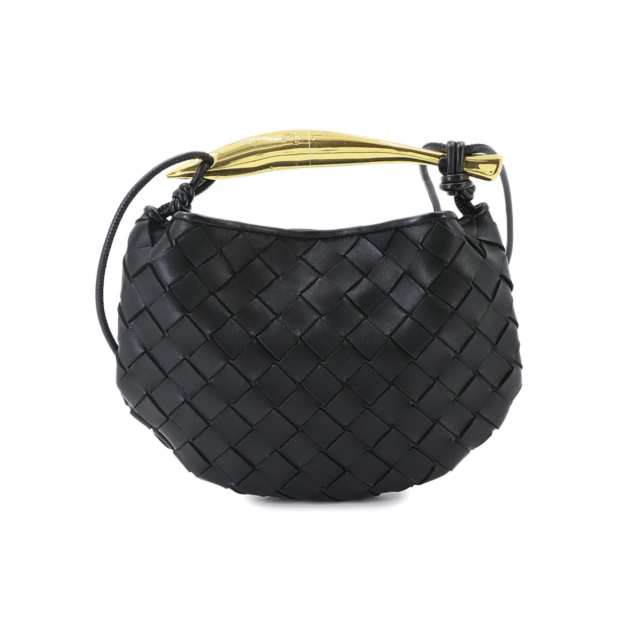 Bottega Veneta Intrecciato Black Leather Handbag Shoulder Bag (Pre-Owned)