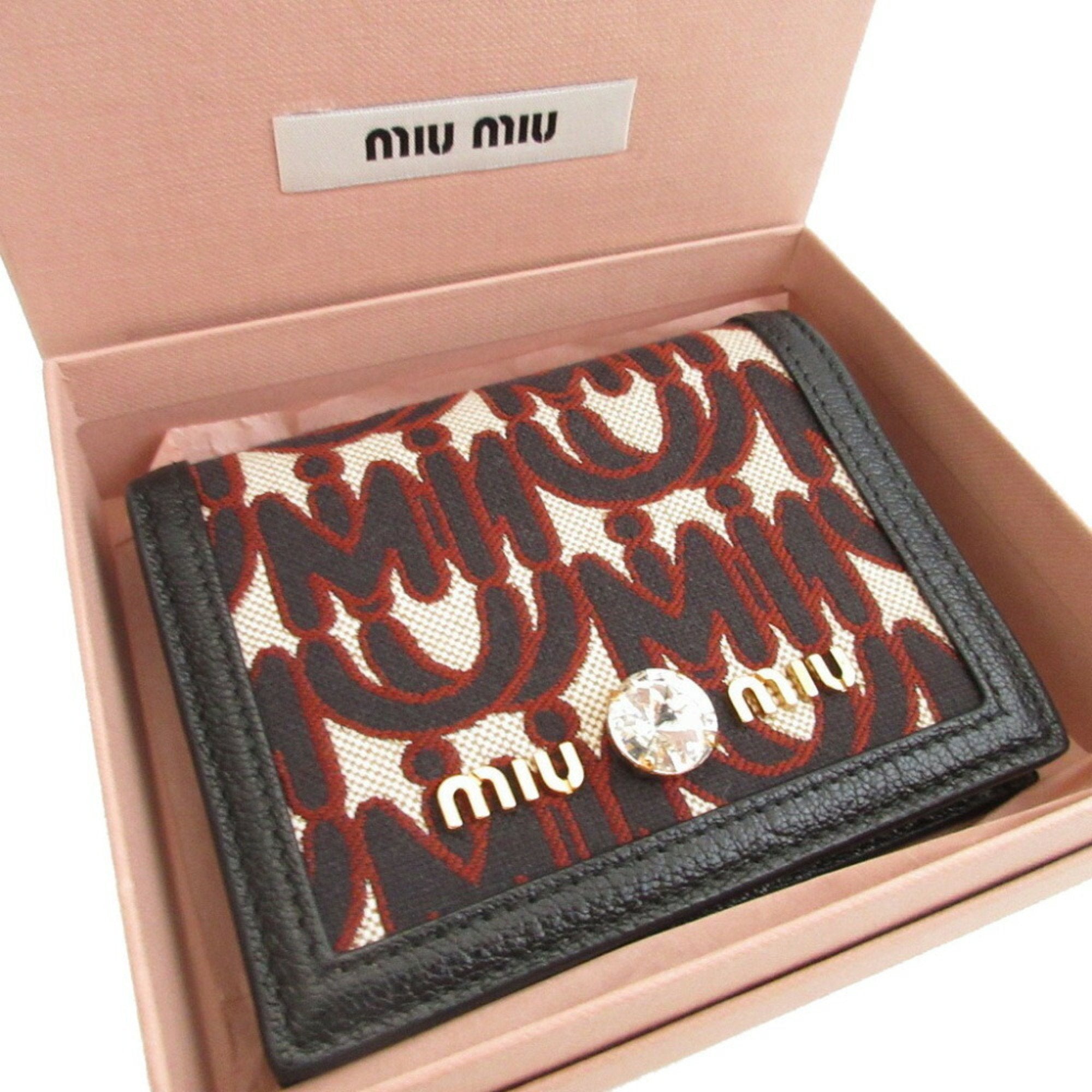 Miu Miu Black Canvas Leather Middle Wallet (Tri-Fold) (Pre-Owned)